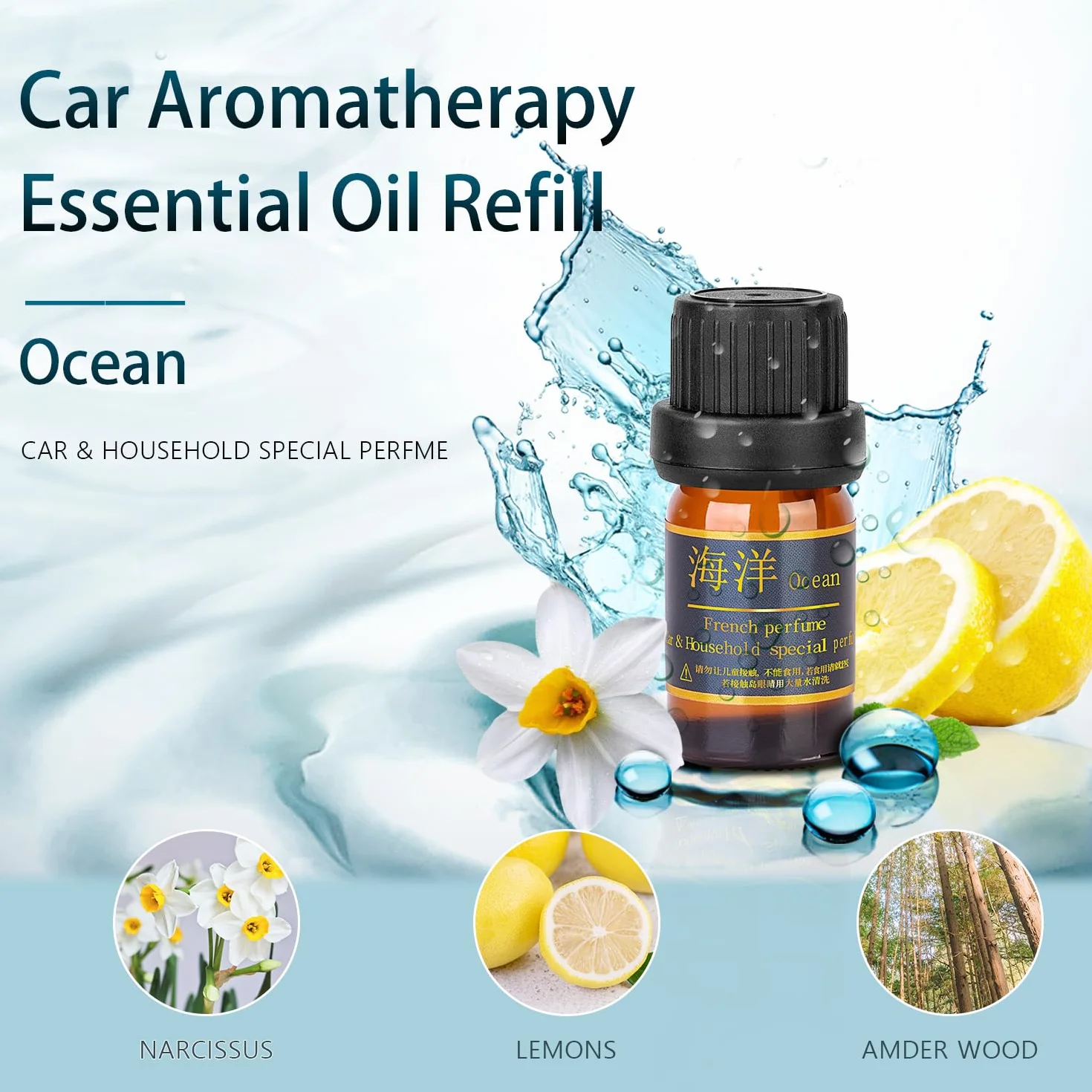 Kwak's Repuesto de ambientador solar para coche, aceite esencial solar, aceite de perfume para ambientadores de coche (4 bot) (océano)