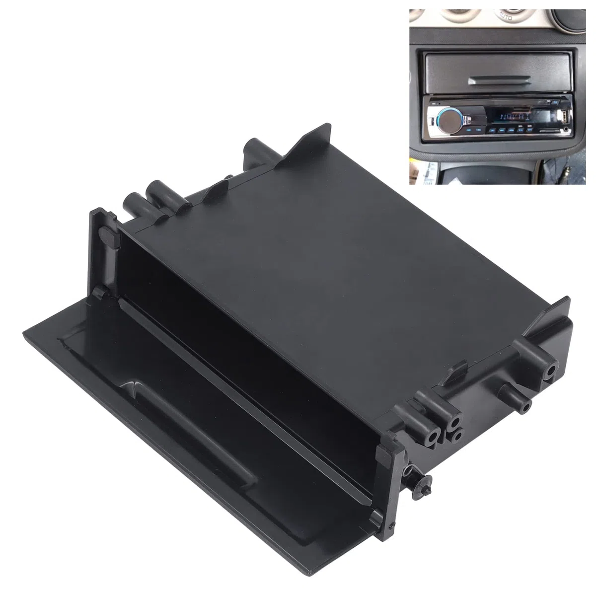 Caja de Almacenamiento de Radio 1DIN para, Organizador Interior ABS Negro, Multi Aplicaciones