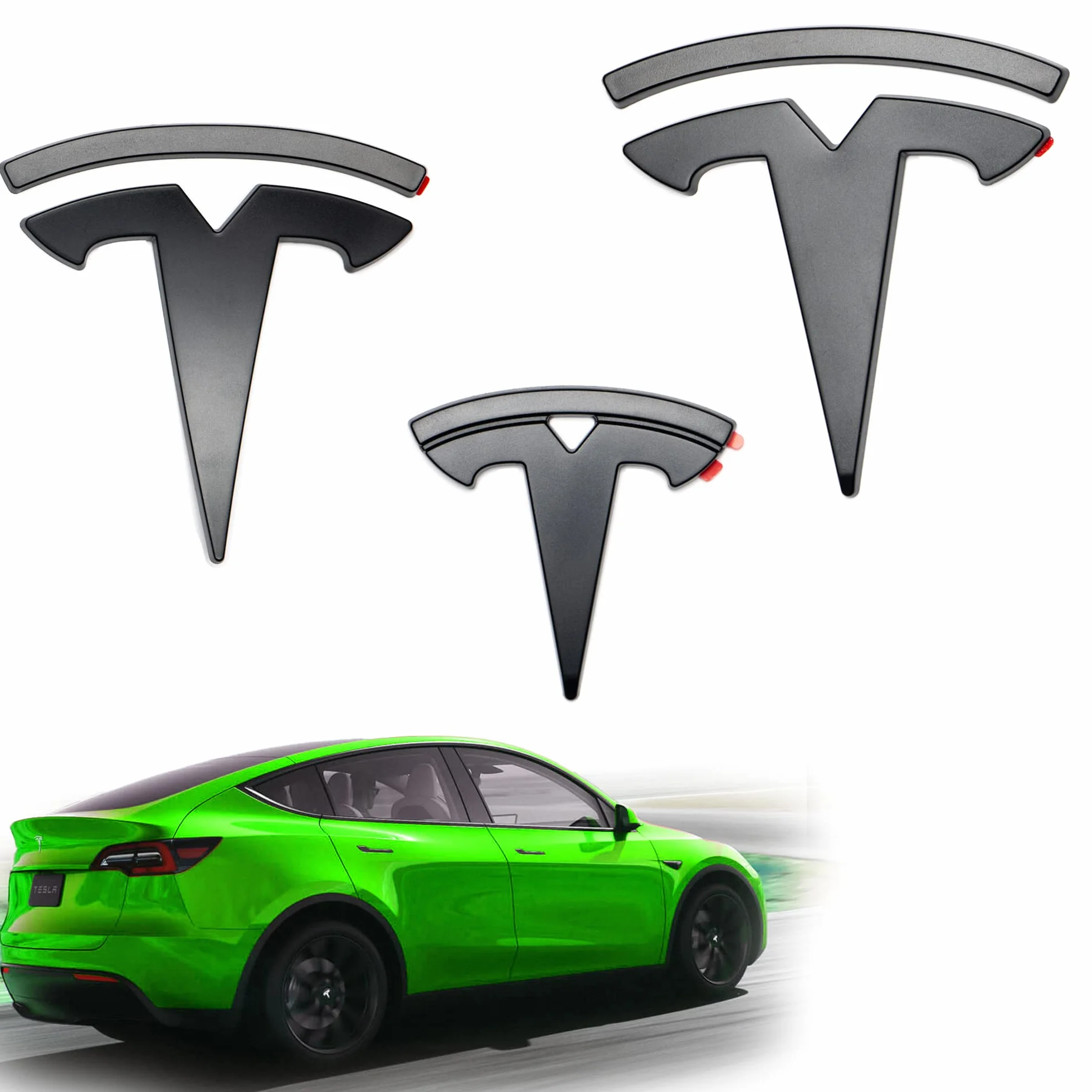 Emblema Logo Shop4EV para Tesla Model Y Negro Mate Set de 3 Piezas Delantero/Trasero/Volante Accesorios (Tesla Model Y)