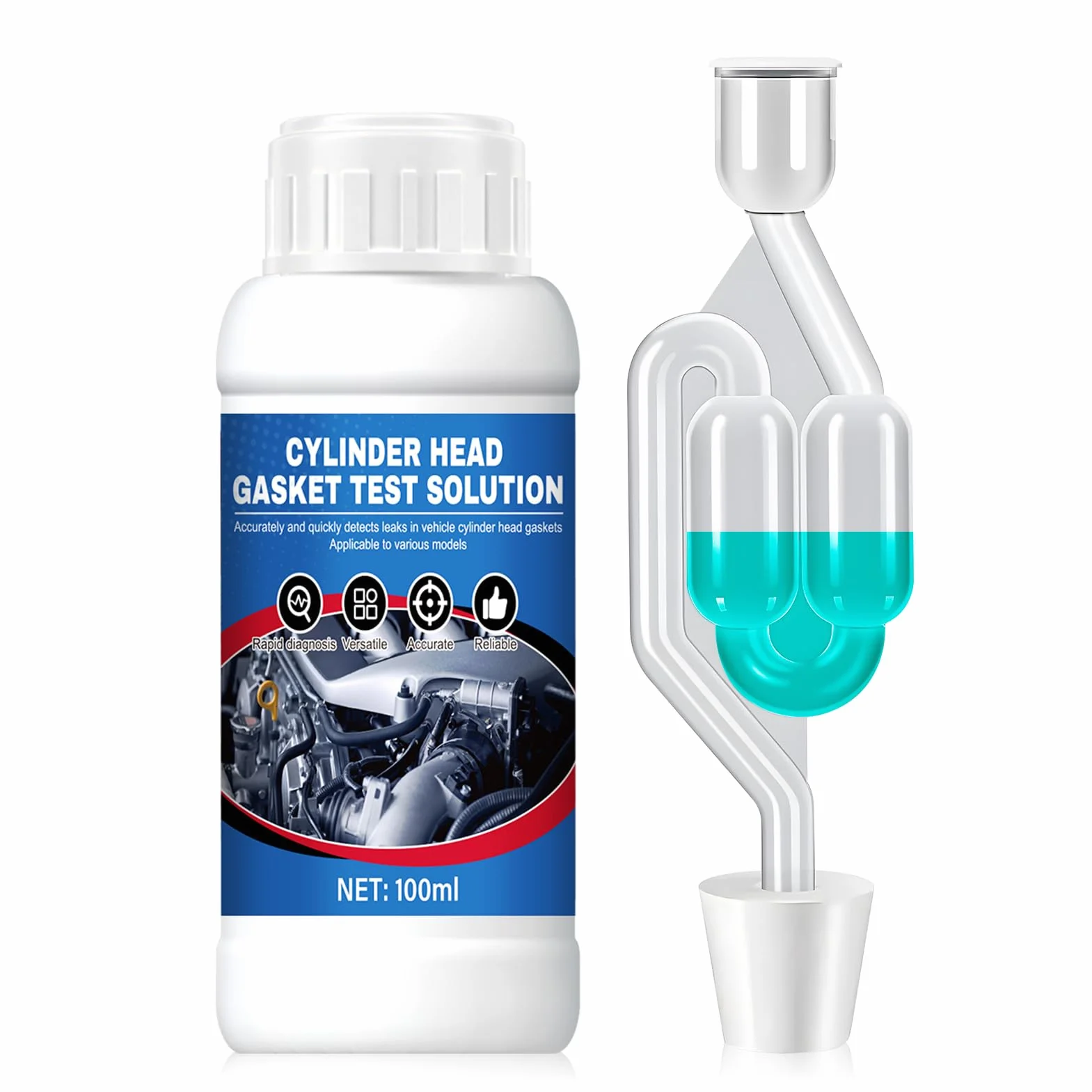 Detector de Culata CO2, Comprobador Junta Culata, Kit Universa Probador de Junta Culata para 50 Pruebas, Diagnóstico Rápido y Fiable para Motores Coche y Motocicletas, 100ml