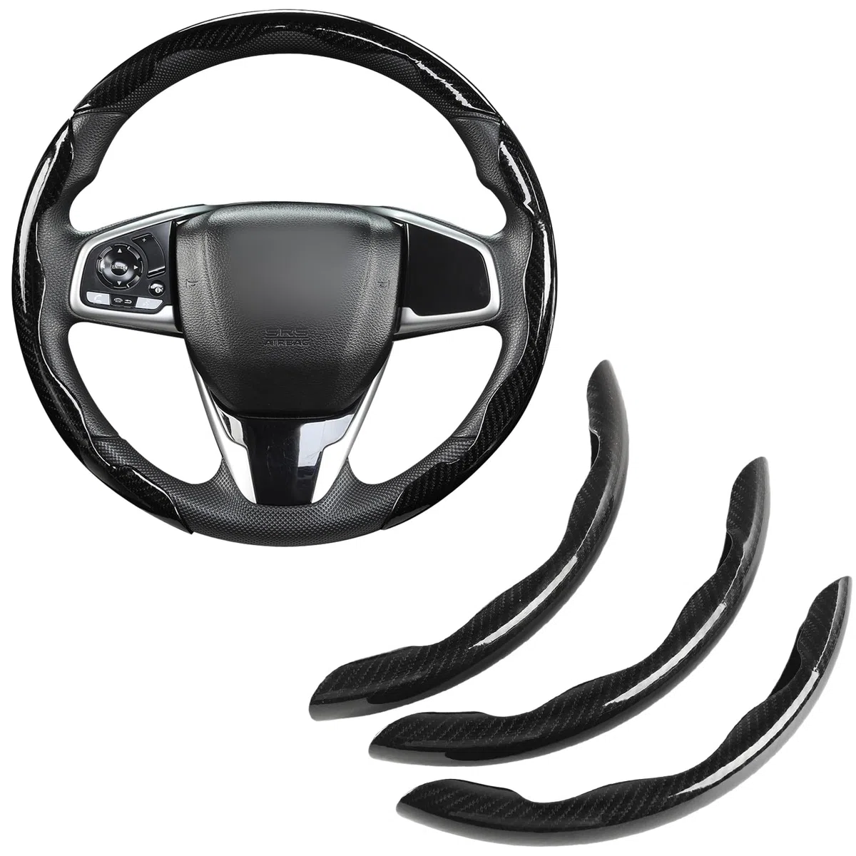 GIANT PANDA Funda de Volante de Fibra de Carbono de 3 Piezas, Ajuste Universal para Volantes Redondos y D, Antideslizante, Color Negro