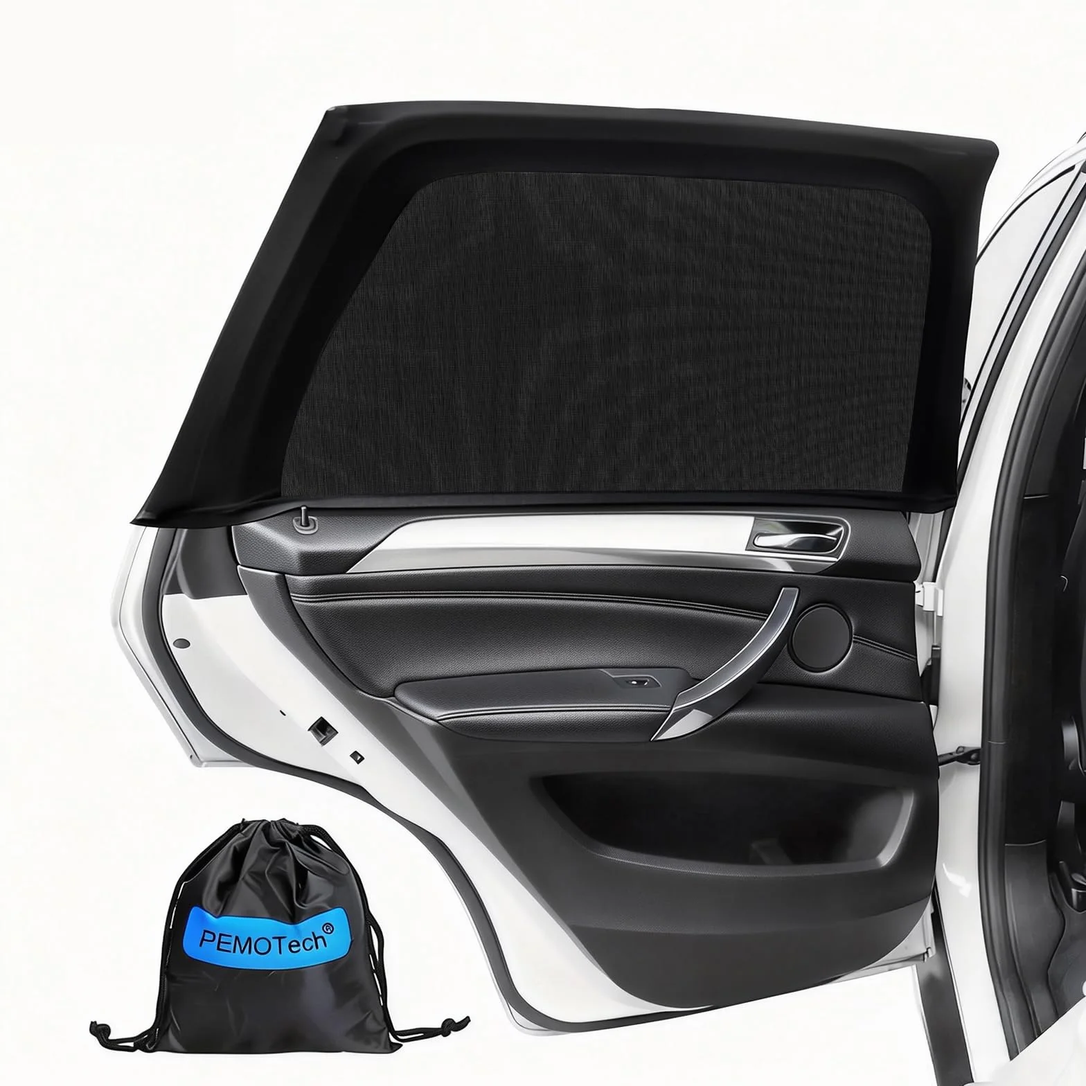 PEMOTech Parasol Coche Lateral【Tejido Spandex Transpirable&Protección UV】 Mosquitera,Protege La Privacidad Familiar,Sombrilla De 2 Piezas para Niños y Mascotas,Compatible con el 95% De Los Modelos