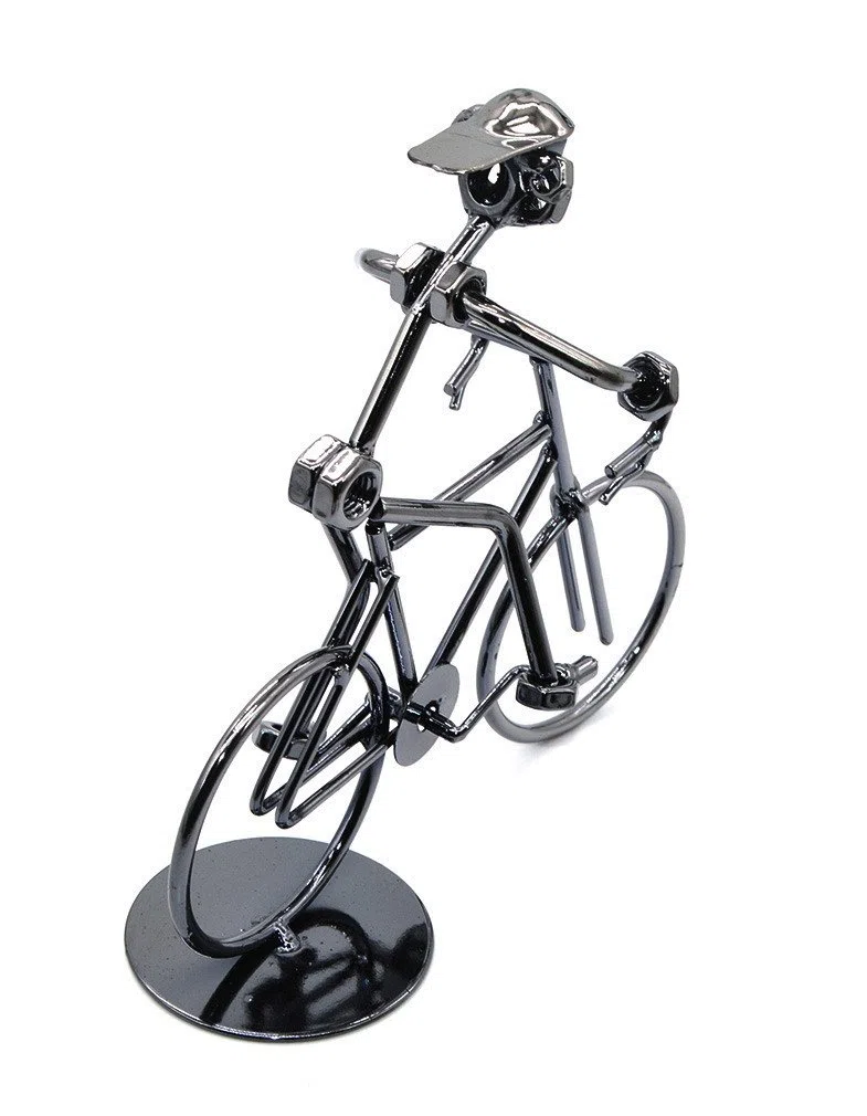 Escultura de metal retro clásica hecha a mano de hierro para bicicleta, decoración única de metal para los amantes de las bicicletas y las motocicletas