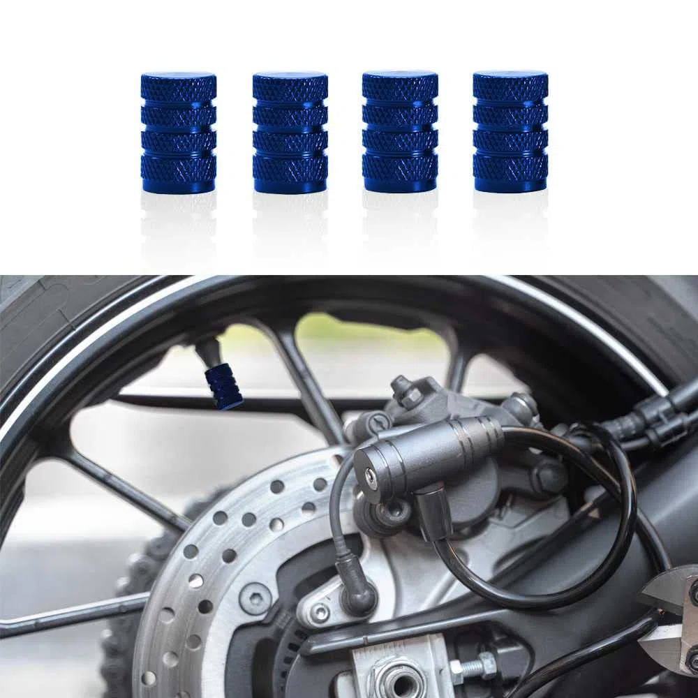 OcioDual 4 Tapones Metálicos Circular Color Azul para Ruedas Válvulas Americana Coches Motos Motocicletas Tapón de Protección Neumaticos con Válvula Coche Moto Moticicleta