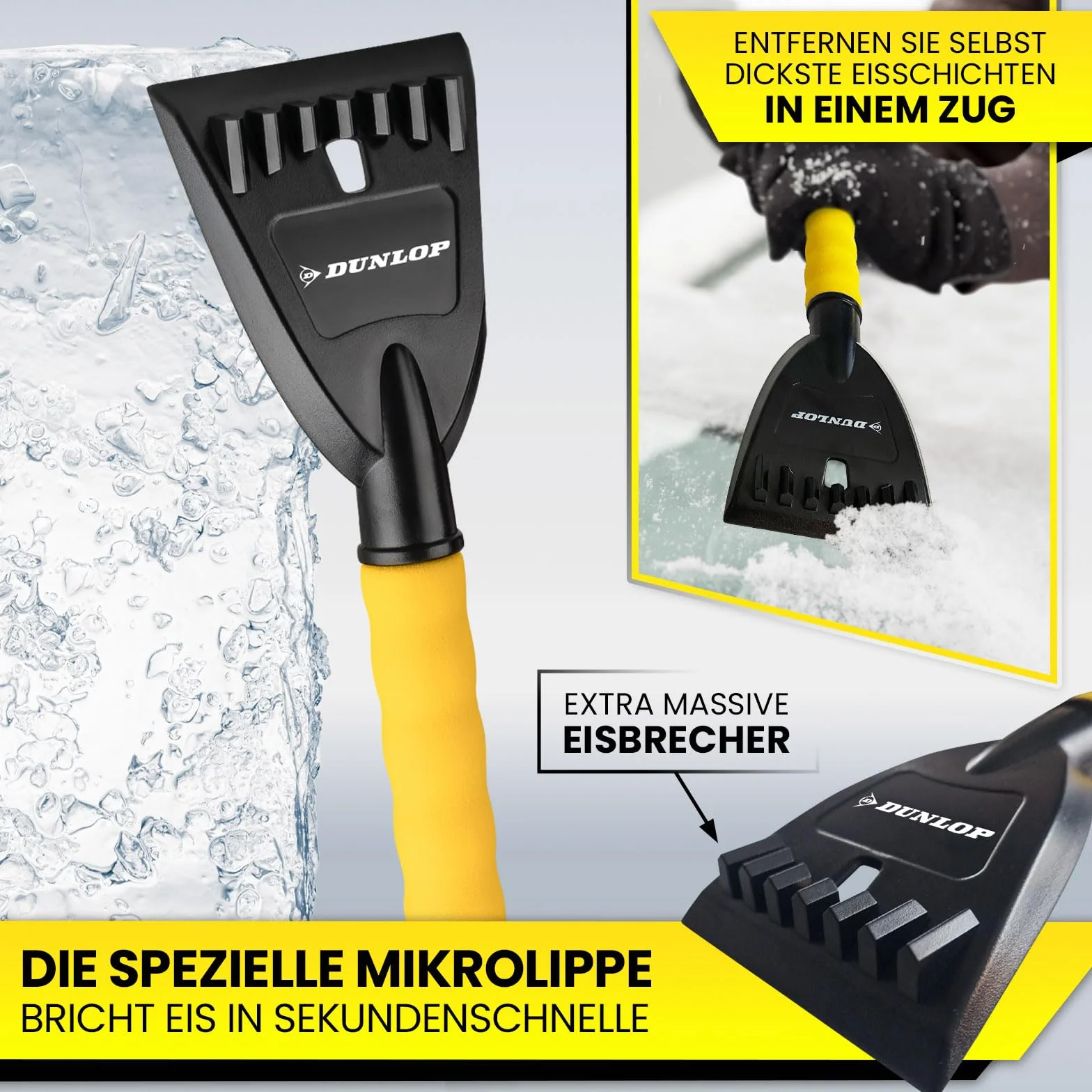 DUNLOP Rascador de hielo para coche con escoba, rápido hielo y nieve, con microlabio especial de 105 mm de ancho, elimina suavemente el parabrisas telescópico