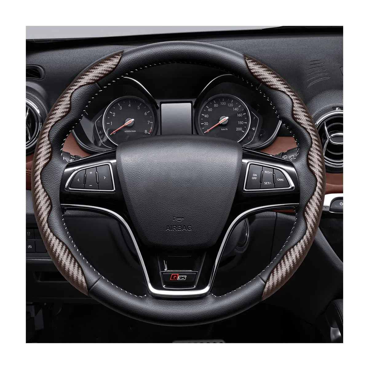 CGEAMDY Coche Segmentado Fibra Carbón Transpirable Antideslizante Protección, Cubre Volante, Funda Volante Universales Fibra de Carbono (Café), 38cm