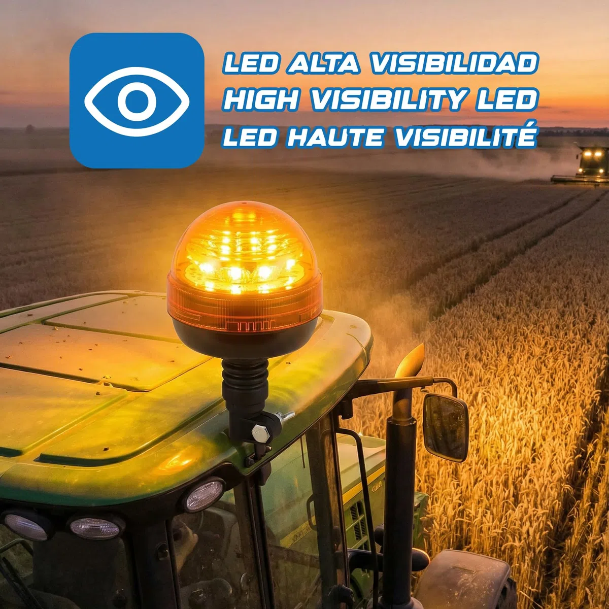 Ryme Automotive - Rotativo Ámbar LED Homologado R65, Señalización Emergencia LED R65 Base DIN Flexible para Tractores, Vehículos Agrícolas, Grúas