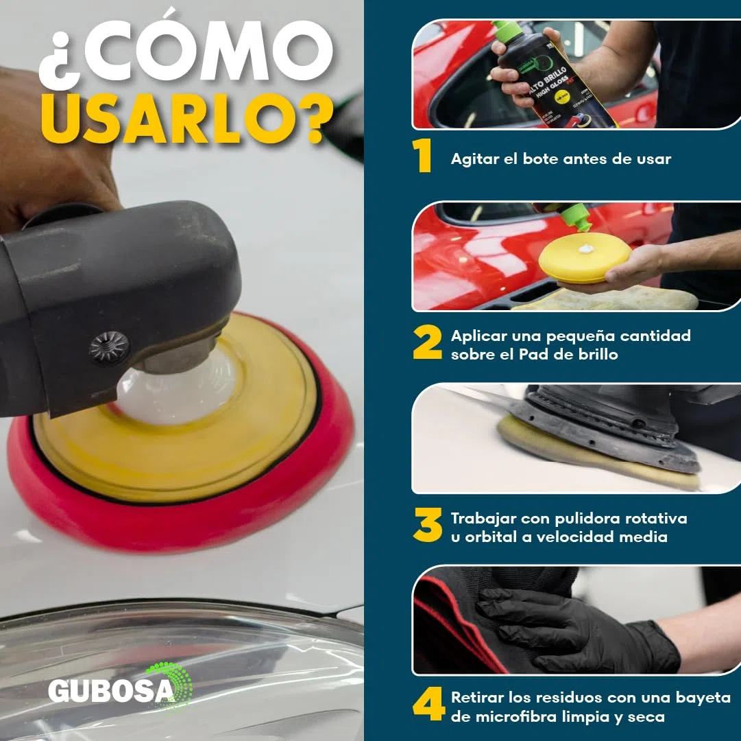 Pulimento coche alto brillo profesional sin silicona para carroceria pulimento arañazos quita arañazos coche polish abrillantador pintura efecto espejo detailing limpieza 500 ml | GUBOSA