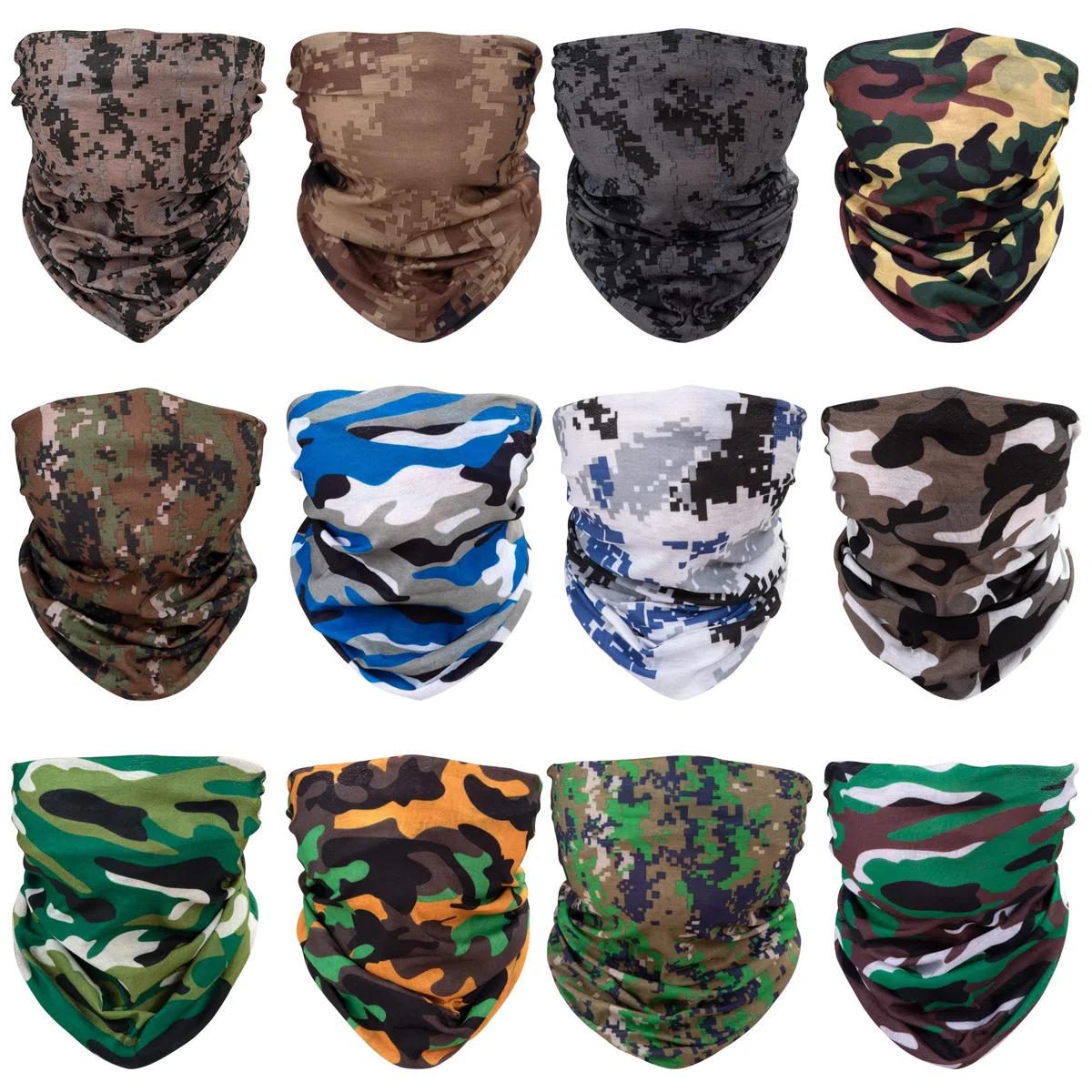 Pasamontañas de Camouflage Multifuncional Máscara Bufanda Prueba de Viento para Hombres y Mujeres Moto Esquí Ciclismo Escalada 12 Piezas