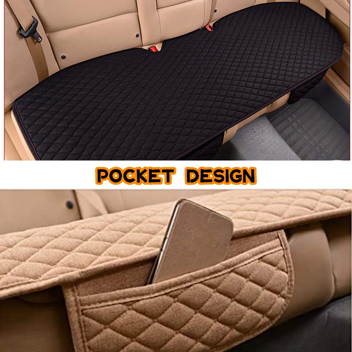 Cojín Asiento Coche Funda Asiento Coche Universal Protector Asiento Delantero Trasero Coche Funda Transpirable para Coche Oficina Hogar (Negro, 1 para Asiento Trasero)