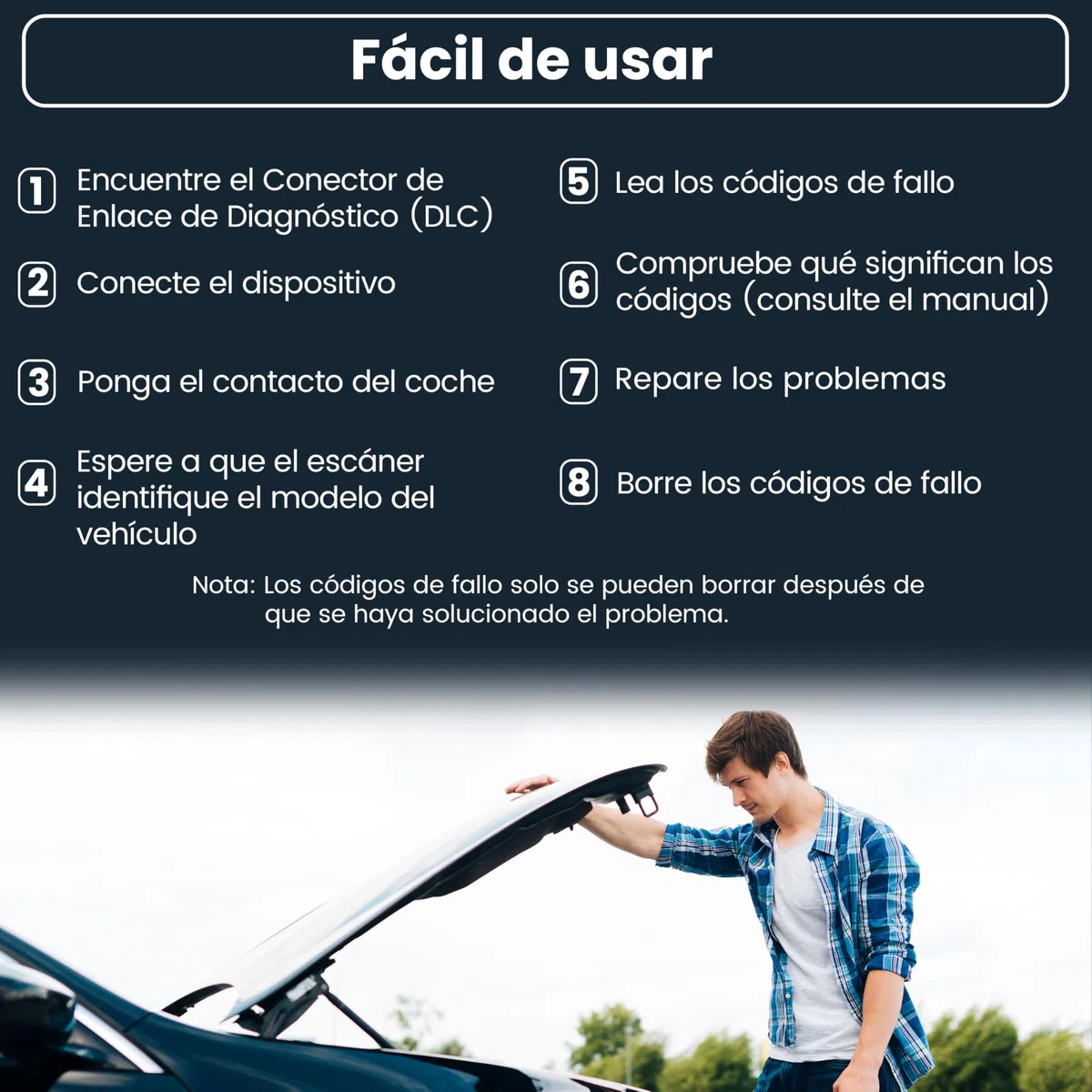 Faas Escáner OBD2 – Herramienta de Diagnóstico Profesional para Coches – Leer y Restablecer Códigos de Error – Desactivar la Lámpara de Falla del Motor – Compatible con la Mayoría de los Vehículos