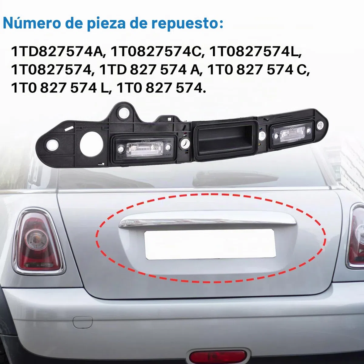 Tirador de puerta trasera para maletero, luz de matrícula, compatible con Go-lf V-W 1T0 827 574 A 1T0827574C 1T0827574L