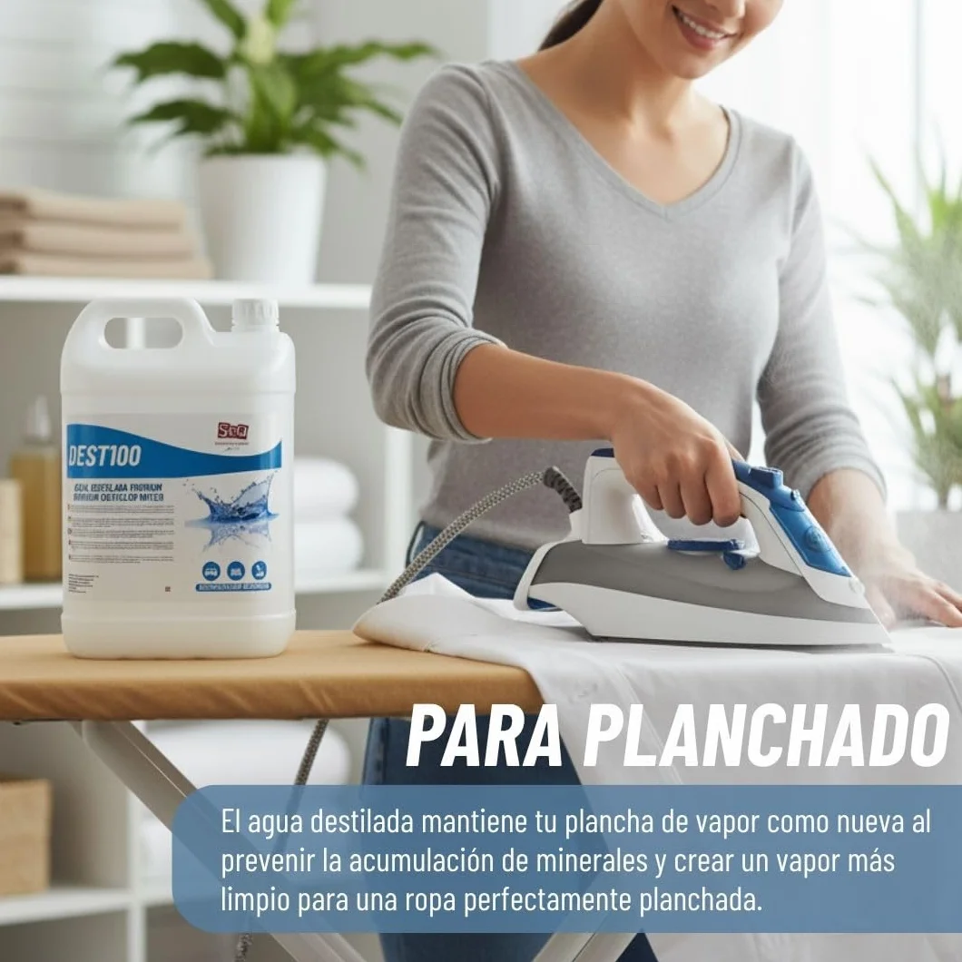 Agua destilada 100% pura 5 L, ideal para baterias, planchas, humidificadores, limpieza, motores, CPap, laboratorios. Agua desmineralizada, agua desionizada. conductividad inferior a 1 microS.