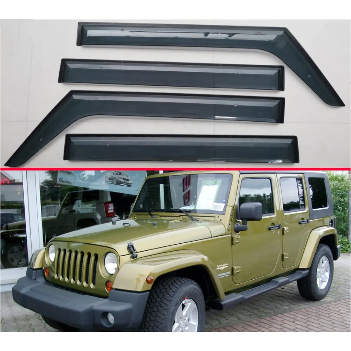 4 Piezas Deflectores de Viento Coche para Jeep Wrangler J K 2007-2017, Ventanas Laterales Deflectores Aire Ventana Derivabrisas Lluvia Visera Protector Accesorios
