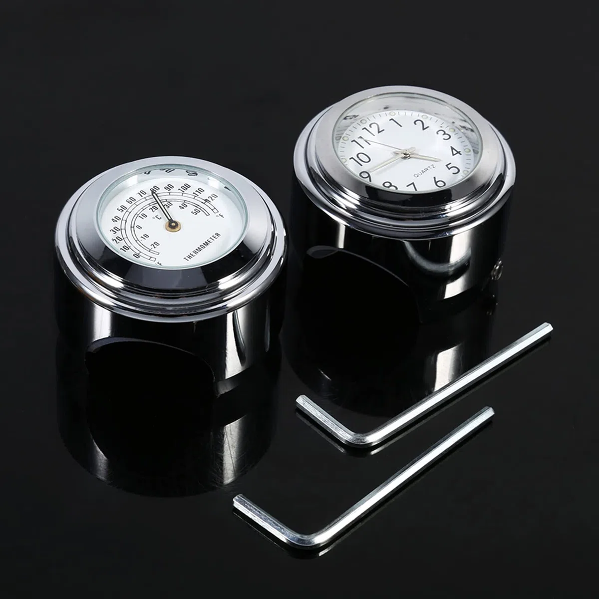 Reloj para manillar de motocicleta, Akozon 7/8 "1" Soporte para manillar de motocicleta Reloj Dial y termómetro