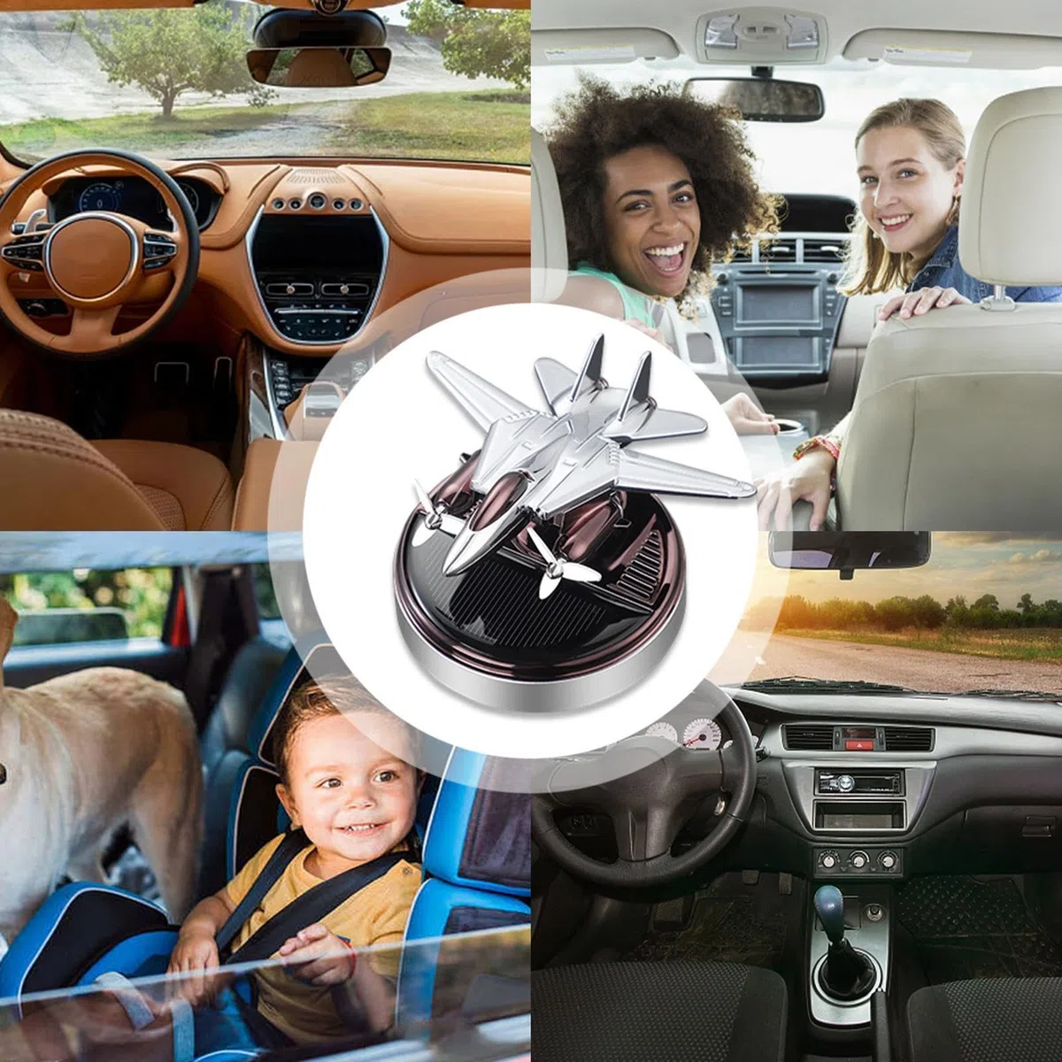 Ambientador de coche con energía solar, difusor de aromaterapia solar giratorio para aviones, difusor de aceite natural para desodorización y alivio de la fatiga para el coche y el hogar