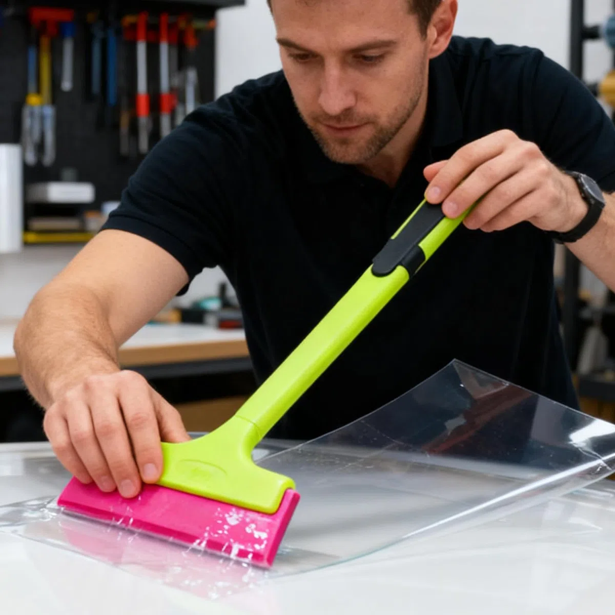 Escobilla De Goma para Película Automática: Tintado De Lunas De Automóvil, Kit De Escobilla De Goma, Herramienta para Tendón De Res De Pom con Doble Filo, Mango Ergonómico, Uso Cómodo, Instalaci