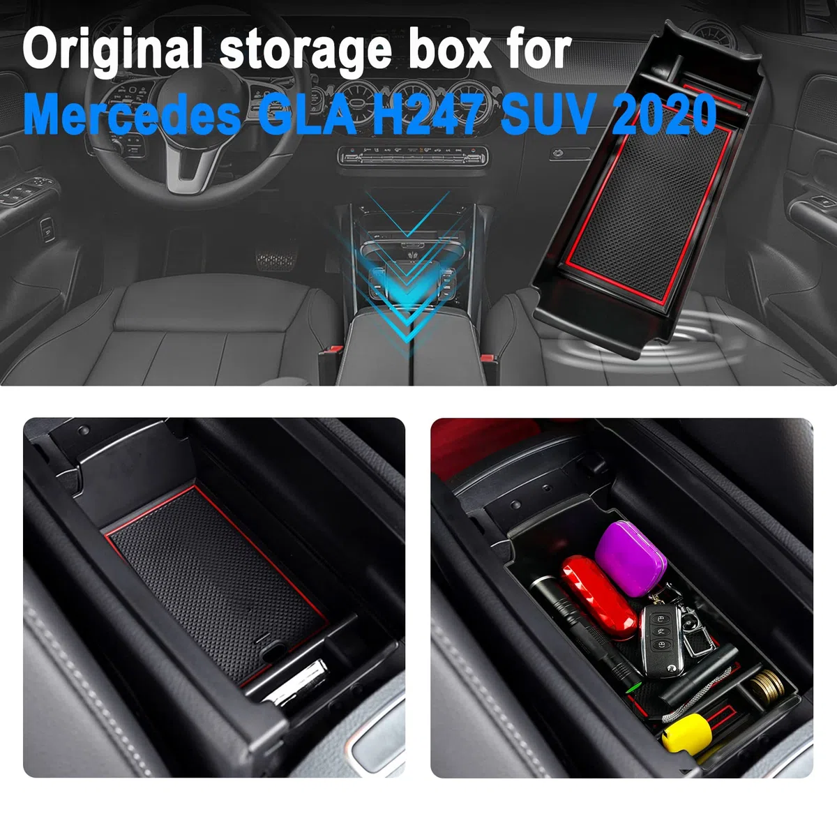SHAOHAO Compatible con Mercedes Clase A W177 V177 2019-2025 /GLB X247 /Clase B W247/GLA H247 /CLA C118 Caja Organizadora para Reposabrazos Consola Central Accesorios Mercedes CLA (Rojo)