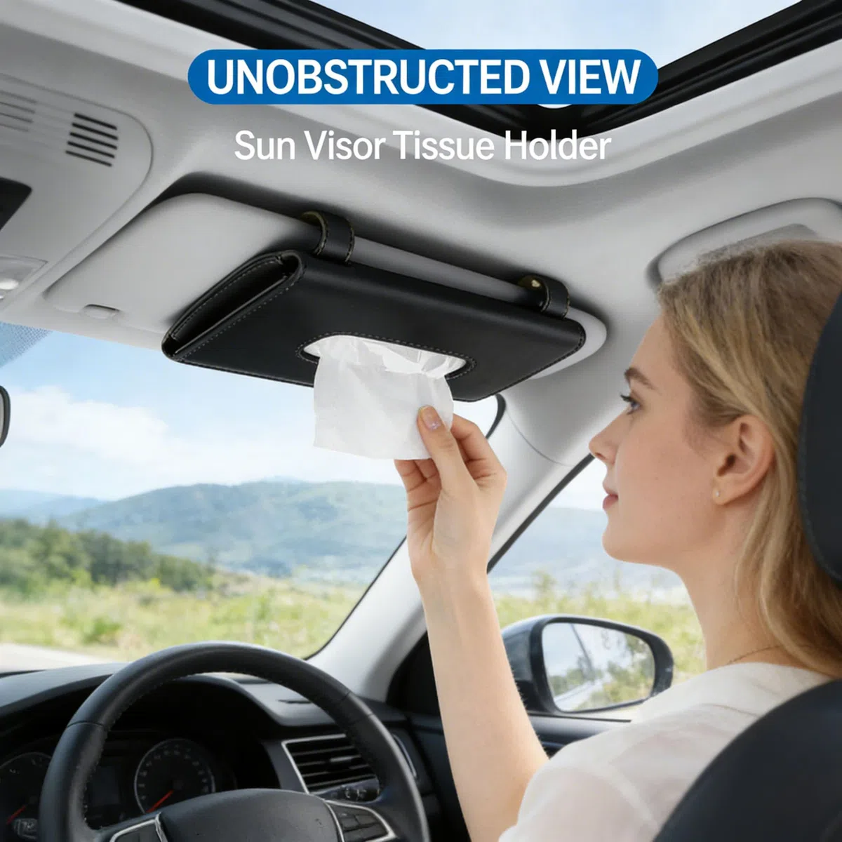 Caja De Pañuelos para Parasol De Coche, Automóvil Visera Máscara Caja Porta Pañuelos, Estuche para Máscara De Pañuelos Caja De Pañuelos De Cuero De PU, Soporte para Pañuelos De Coche (negro)