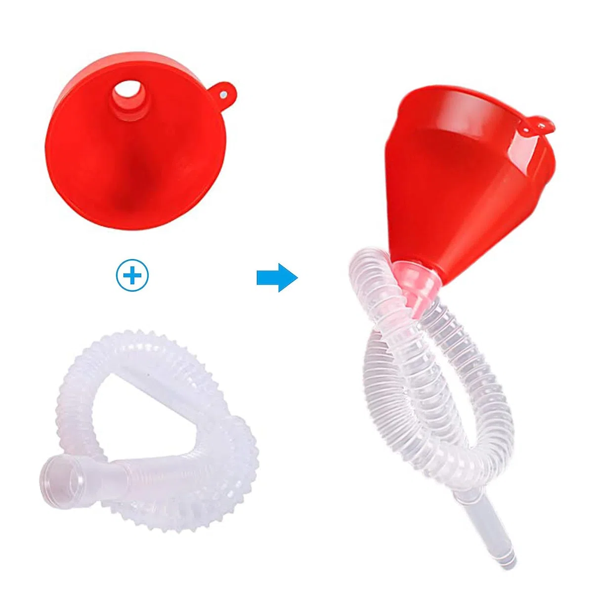 Juego de Embudo Gasolina Plastico 9 Piezas Universal Embudo de llenado de Combustible con Filtro Plástico Flexible Angulo Recto para Moto Coche Hogar y Taller