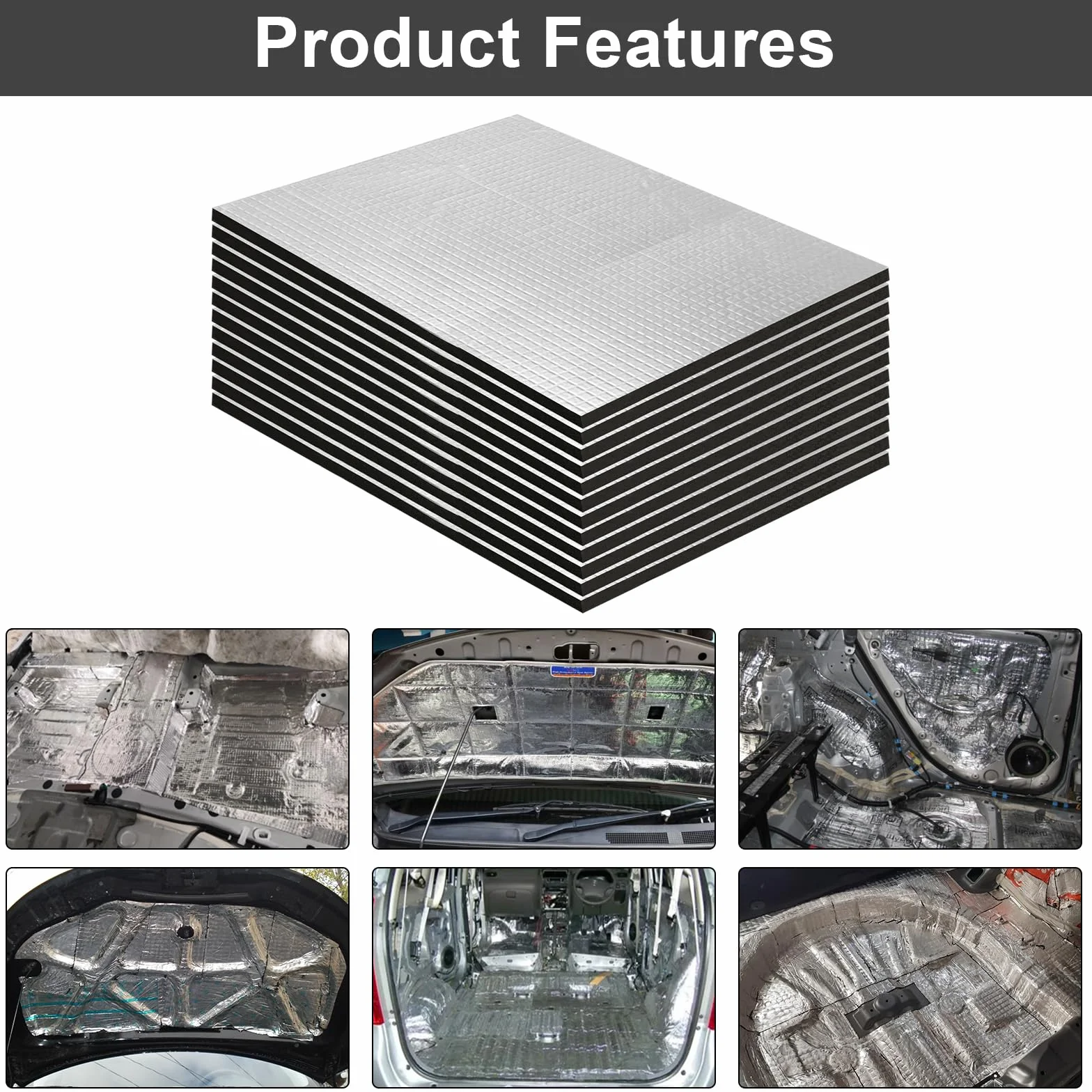 12 Piezas Alfombrillas Aislantes para Coche 250 x 180 x 5mm Paneles Aislantes Termicos Aislante Térmico Acústico Insonorización Estera de Aíslamiento para Aislamiento Impermeables e Ignífugas