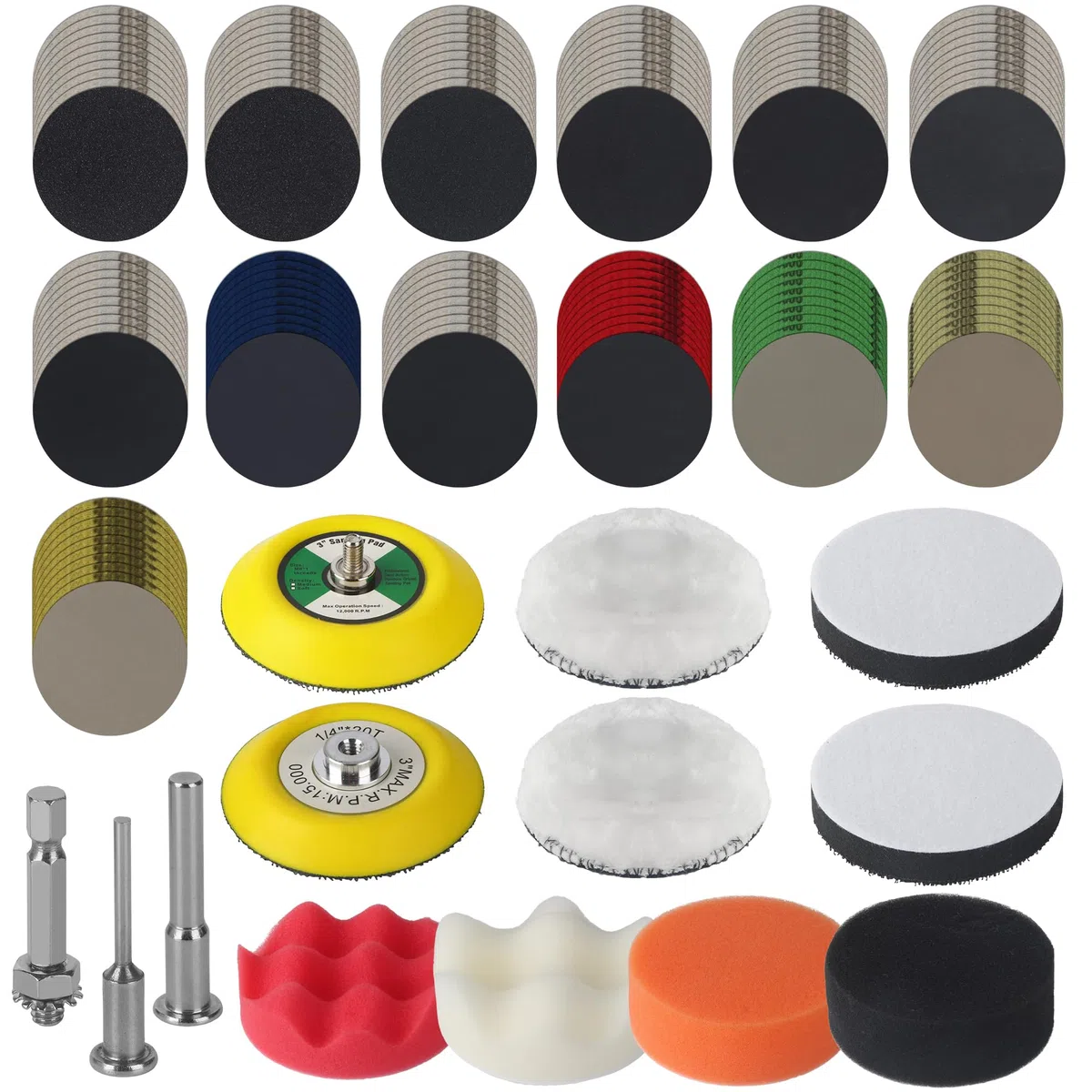 145 Piezas Kit Pulido Faros Coche,Discos de Lijado 75mm para Taladro,Lijas Pulir Faros,Restauración de Faros Lijas Húmedas y Secas 60-10000 Granos,Para Esmerilar y Pulir