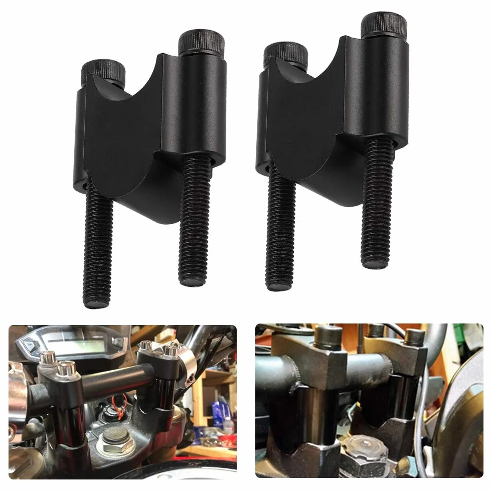 Sujetador universal de 7/8'' 22 mm para manillar de motocicleta, abrazadera de elevación de aleación de aluminio negro, compatible con KAWASAKI, SUZUKI, Victory (Negro)