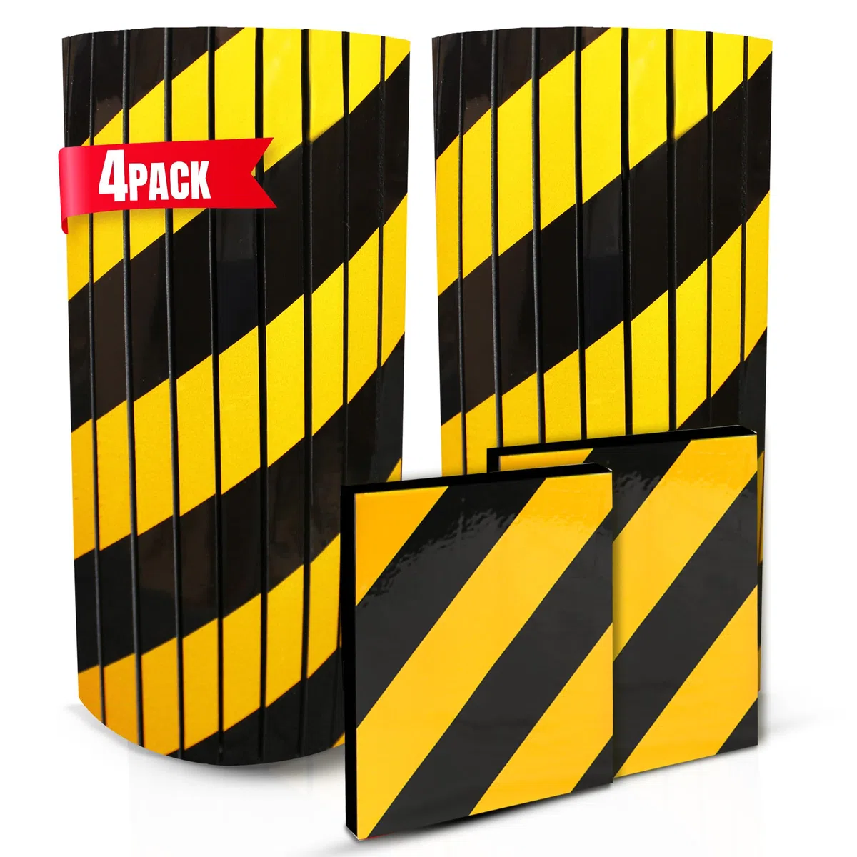 Protector Columnas Garaje |4 Unidades| Se Adapta a Columnas Circulares, Protector Parking Reflectante - Protector Puertas y paragolpes Coche (2 Ud 40x25x2cm Flexible + 2 Ud 25x20cm Lisas) (Amarillo)