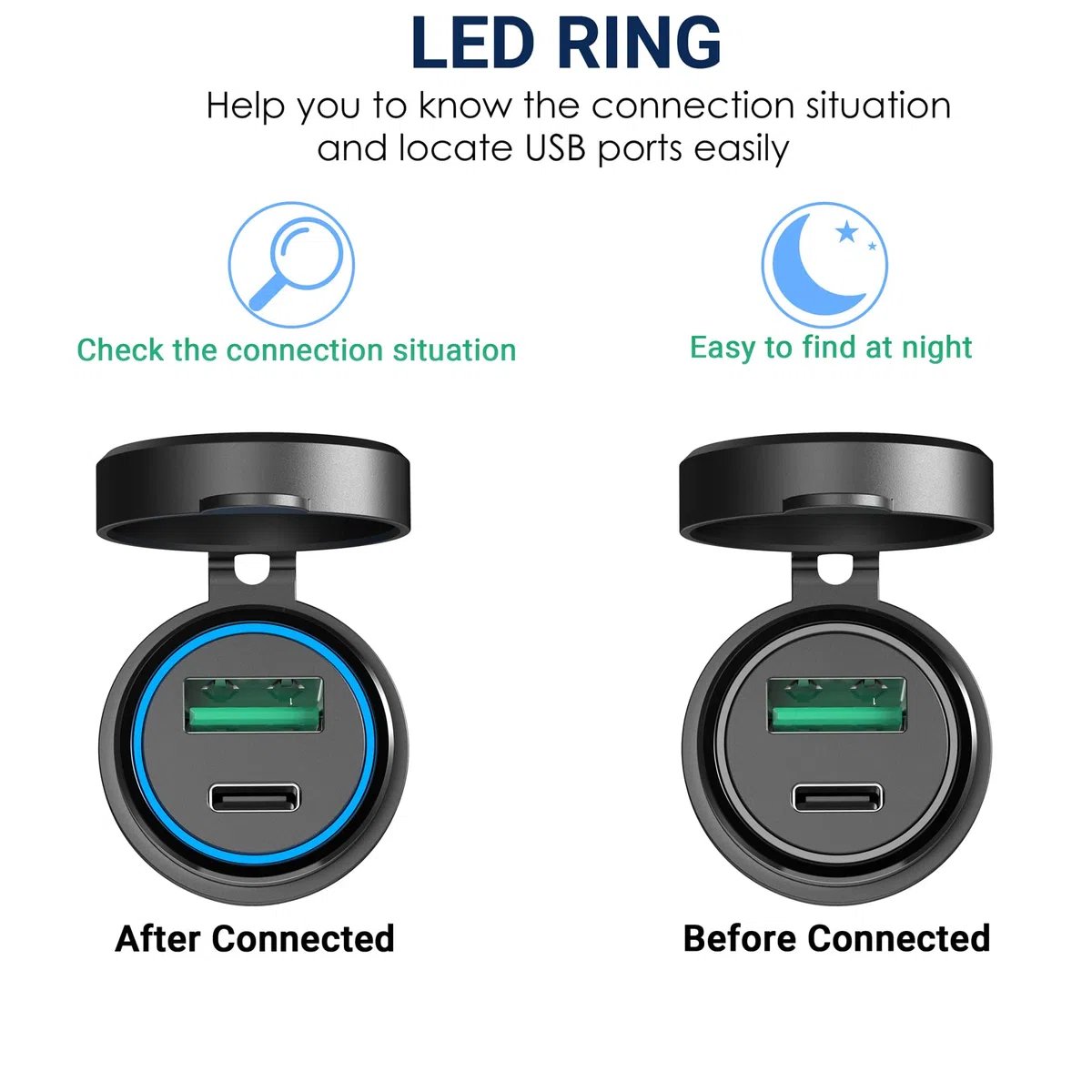 Motorcycle DIN USB C Socket: Qidoe Aluminum PD 3.0 & QC 3.0 Dual USB DIN Hella Plug Fast Charger Adapter with Blue LED for 12V-24V BMW, Ducati, Triumph Tiger and Other European Style Motorcycles