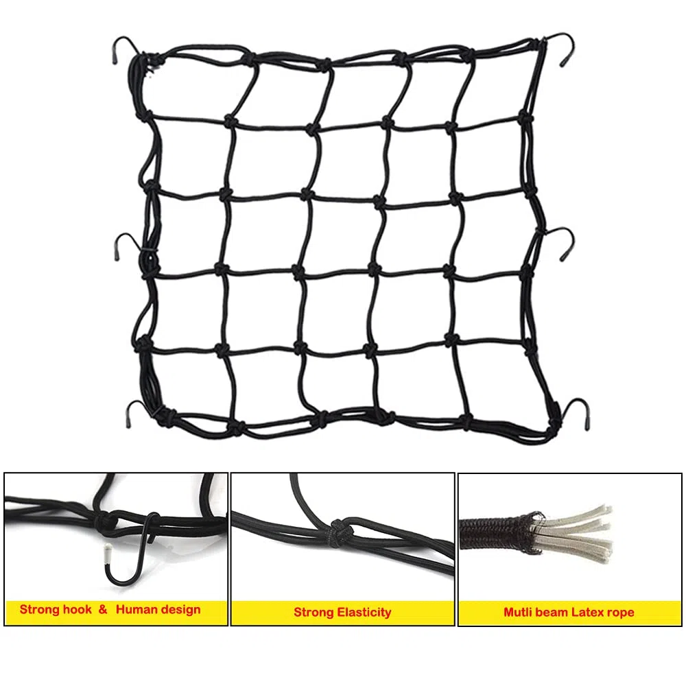Correa de Casco y Carga para Moto, Red Elástica de Equipaje Ajustable con Ganchos, Araña Elástica