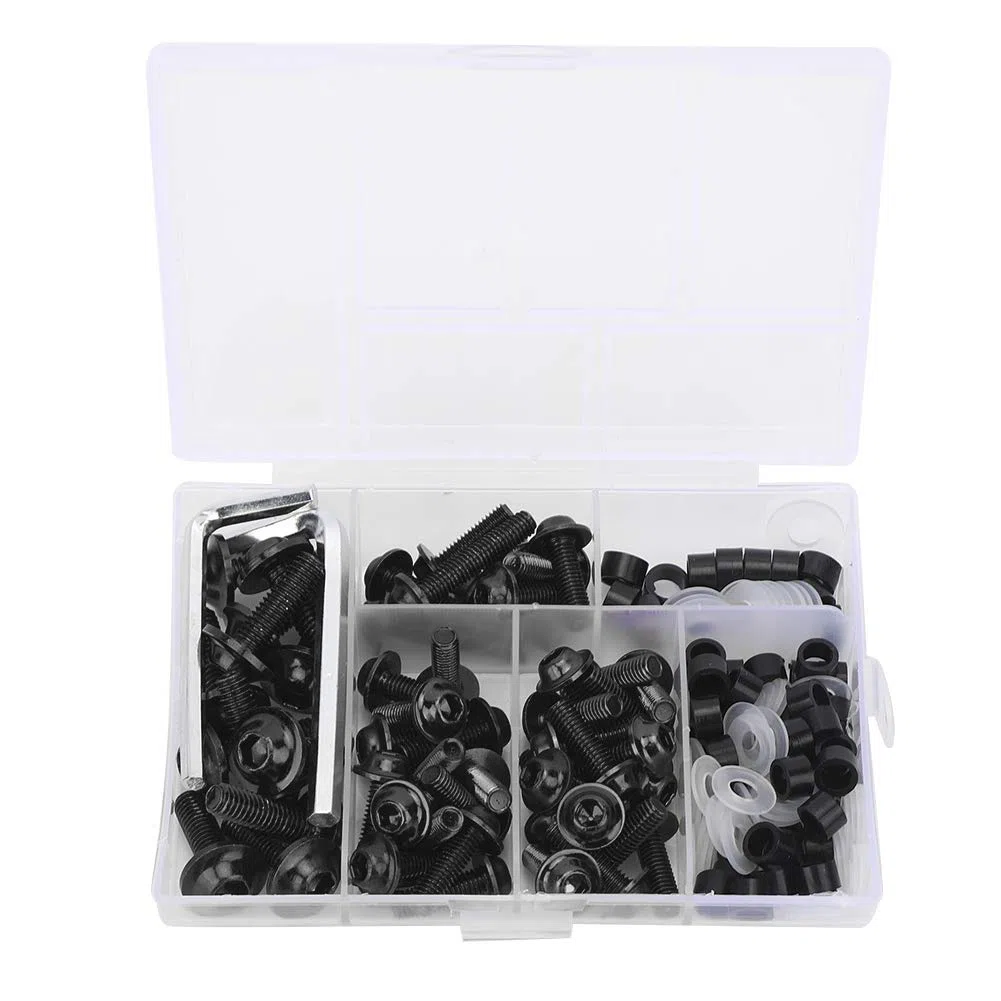 158 Piezas Kit de Tornillos de Carenado de Motocicleta, Universal Tornillos para Parabrisas de Motocicleta de Aluminio, M5 M6 Kits de Montaje de Carrocería Arandelas Tuercas Tornillos Clips(Negro)