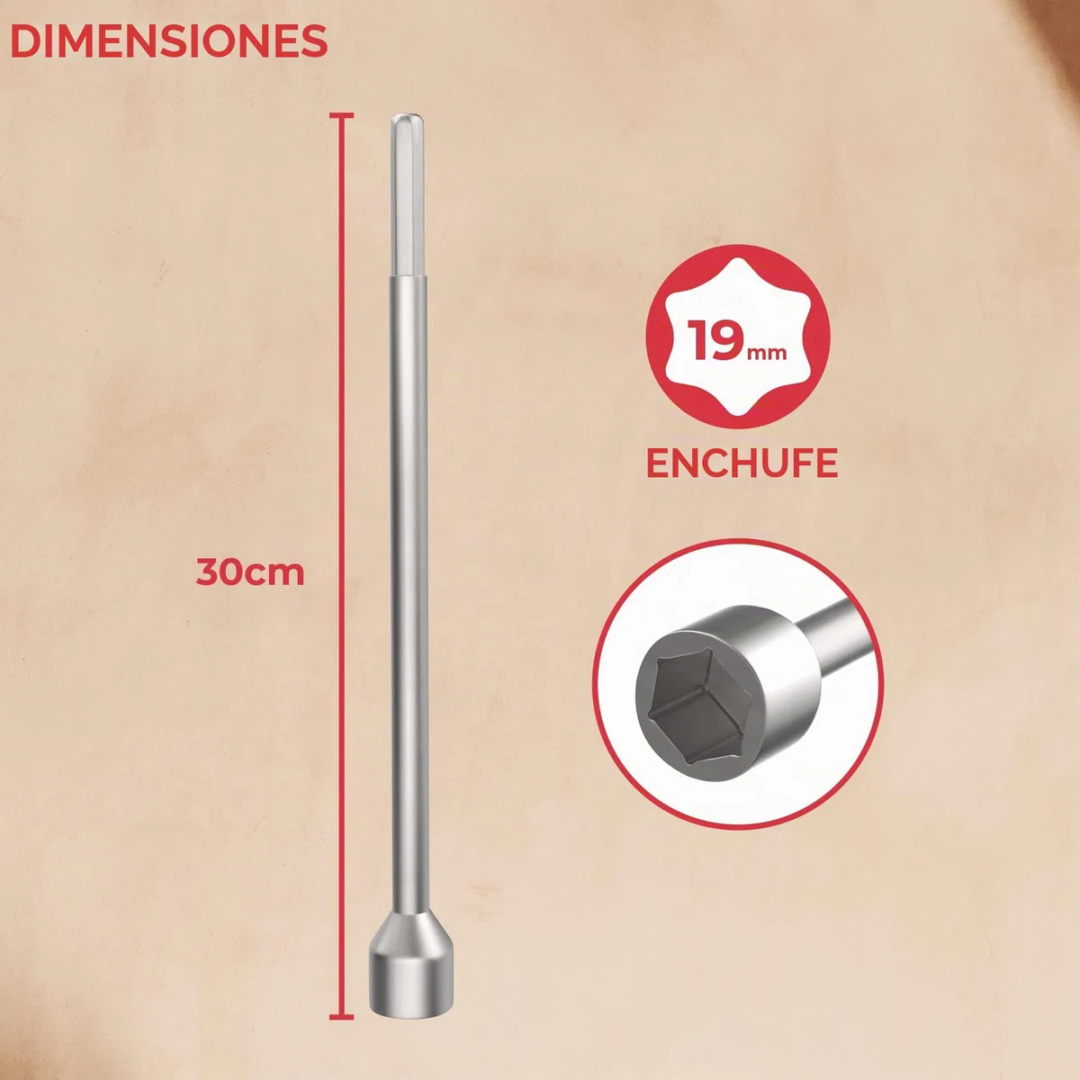 GADLANE - Prolongador/adaptador de taladro eléctrico para patas de caravana. 30 cm de largo, 19 mm de diámetro