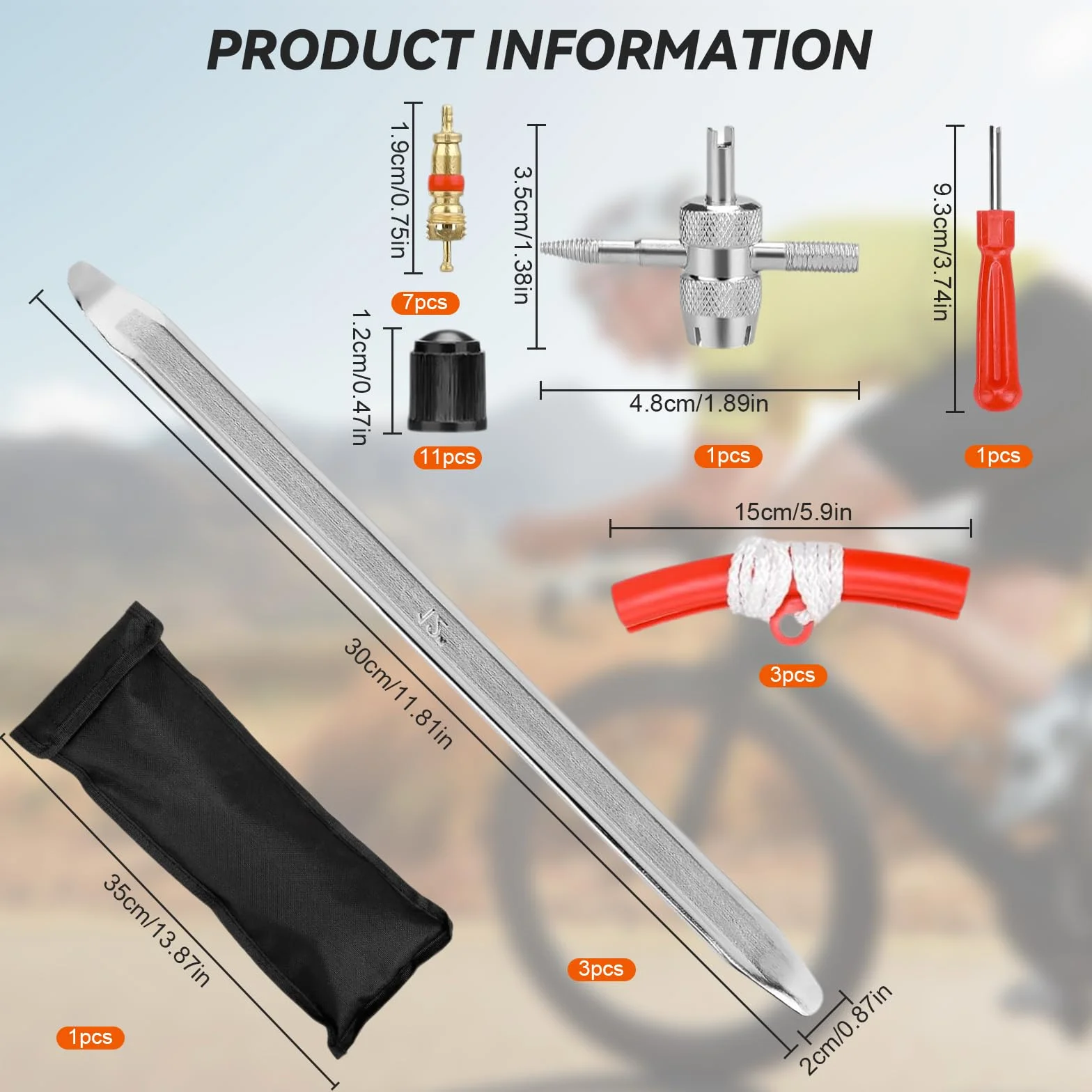 27 palancas de neumáticos, 30 cm, Hierro de Montaje, con Protectores de llanta de 3 Ruedas, Herramienta de Montaje de neumáticos para Moto, Bicicleta, Coche, Scooter