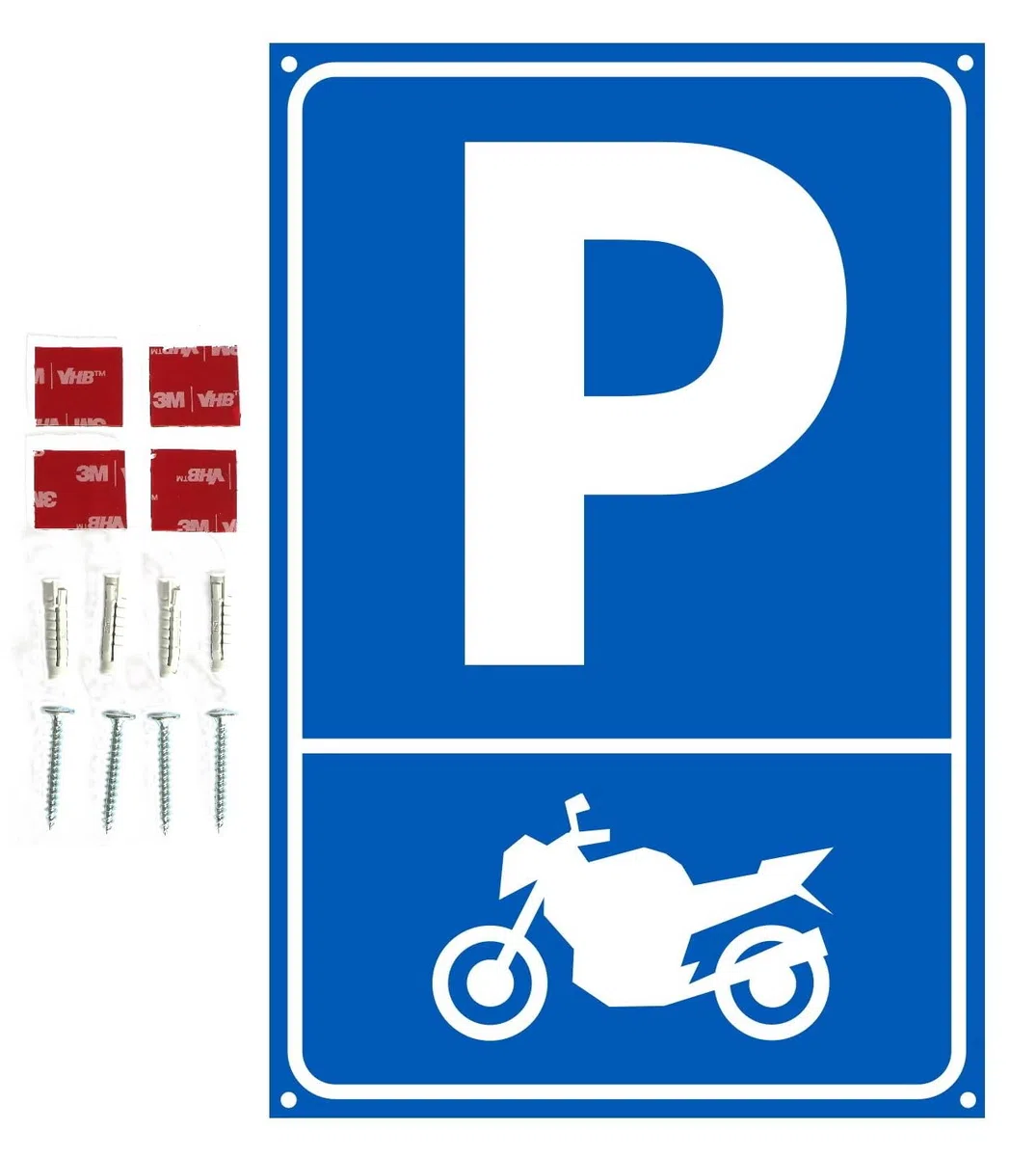 Señal de aparcamiento de motocicletas 20 x 30 cm con agujeros