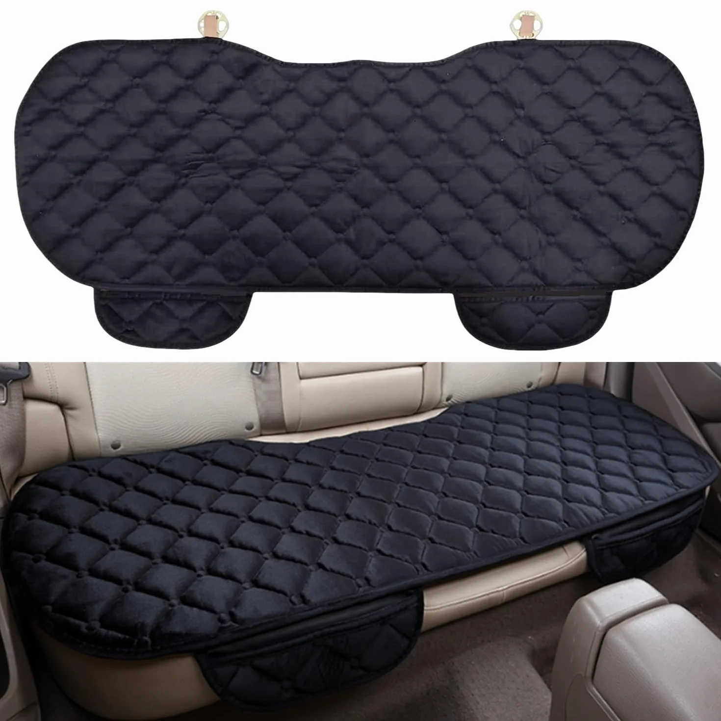Cojín Asiento Coche Funda Asiento Coche Universal Felpa Corta Espuma Protector para Coche Oficina Hogar con Bolsa (Negro, 1 para Asiento Trasero)