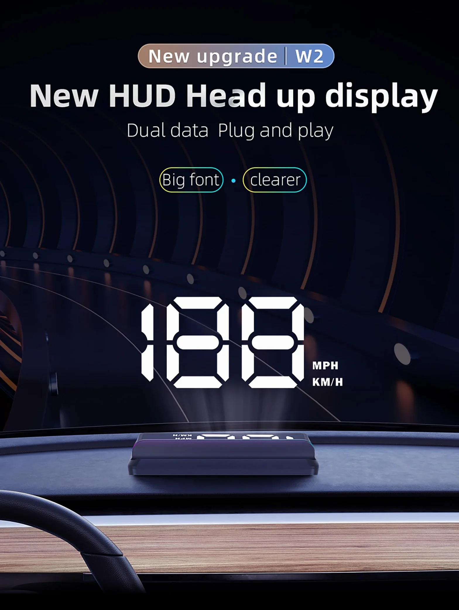 ELLENNE HUD Pantalla Holográfica Parabrisas GPS Velocidad Velocímetro W2 | HUD Head-Up Display con proyección holográfica en el parabrisas – GPS Display Velocímetro digital con aviso de velocidad W2