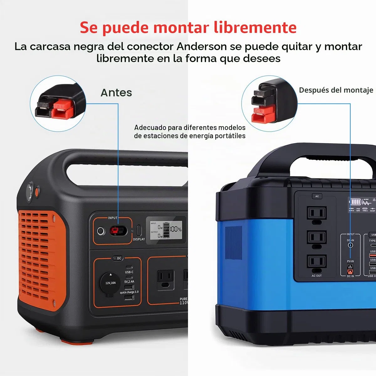 ELFCULB Conector Anderson a Terminal de Anillo O 10AWG Cable Conector de Batería con 5 Fusibles para Estación de Energía Portátil Automotriz Generadores Solares (2FT)