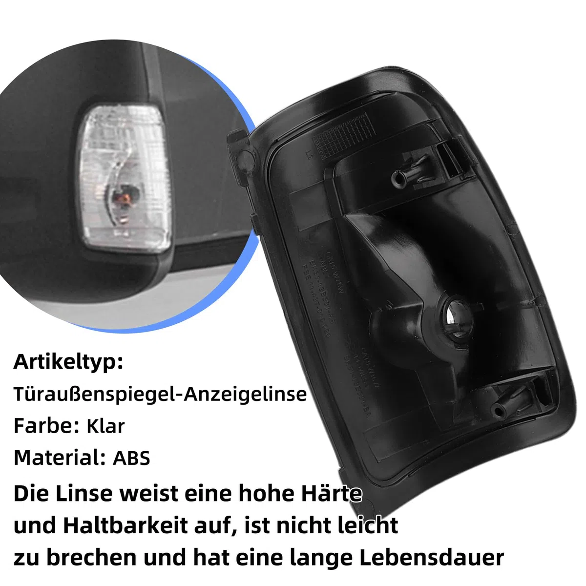 Carcasa para luz Intermitente de Puerta, Cubierta de la Lente del Indicador del Espejo Retrovisor, Caparazón Lentes de Espejos Retrovisores Exteriores, adecuado Ford Transit MK8 2014+ (Lado derecho)