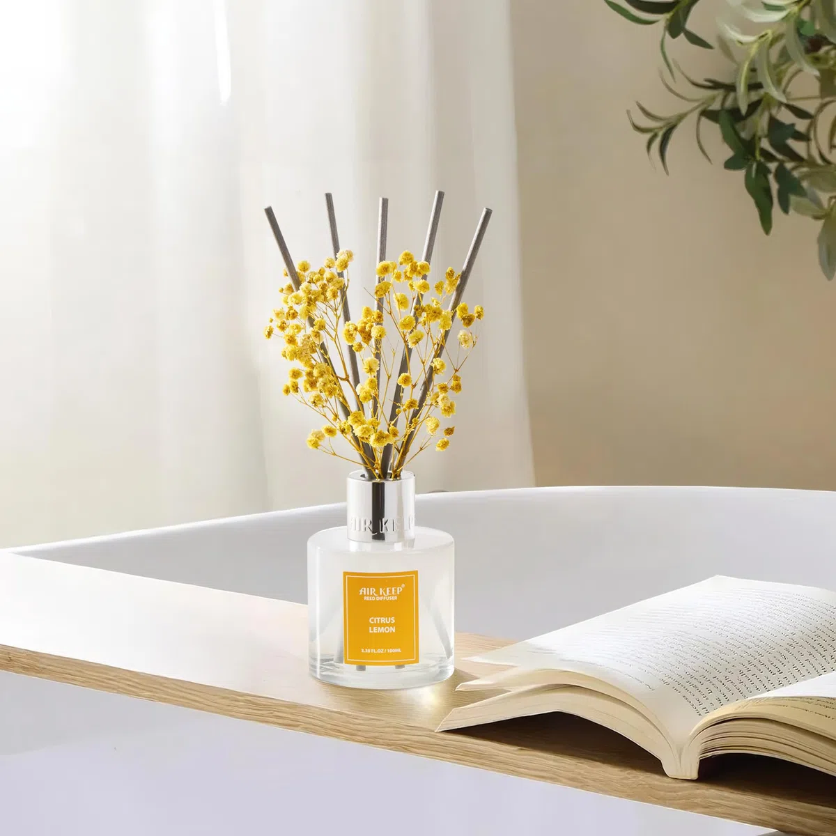 Airkeep Difusor de Aromas Citrus Lemon, Ambientador Hogar con 8 Varillas Ambientador, Difusor de Fragancia