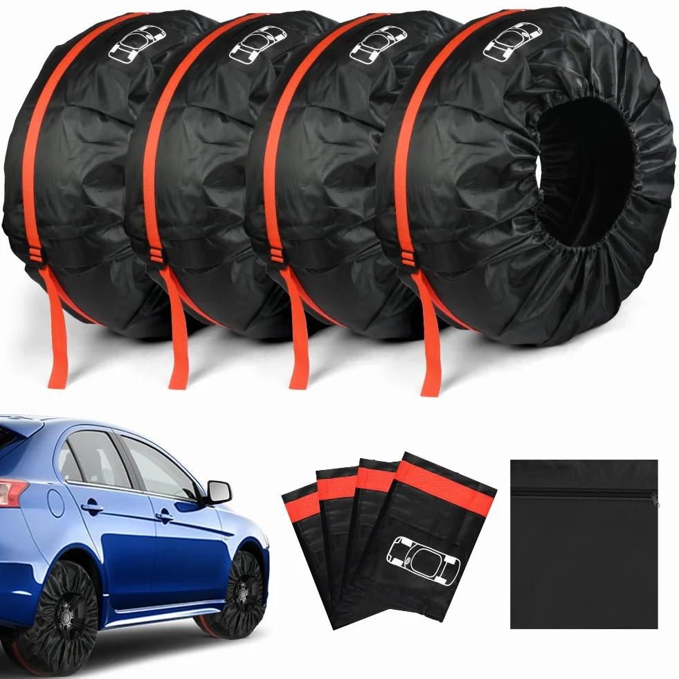 Rueda Cubierta Protectora, 4 PCS Cubierta para Neumáticos, 13 a 18 Pulgadas Funda de Repuesto para Llantas de Coche, Resistente Agua y Polvo con asa (Diámetro de 66 cm)