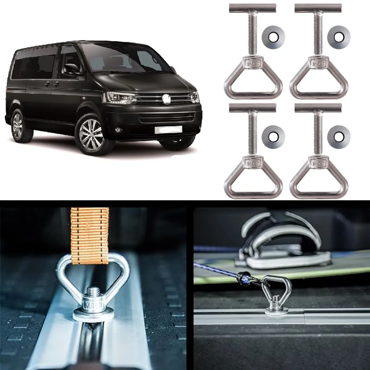 Twowinds - Tornillo Sujeción Carga en Riel Compatible con VW Transporte Seguro T5 T6 Multivan California Caravelle Caravana - Fijación Segura Guía Carril (Set de 4)
