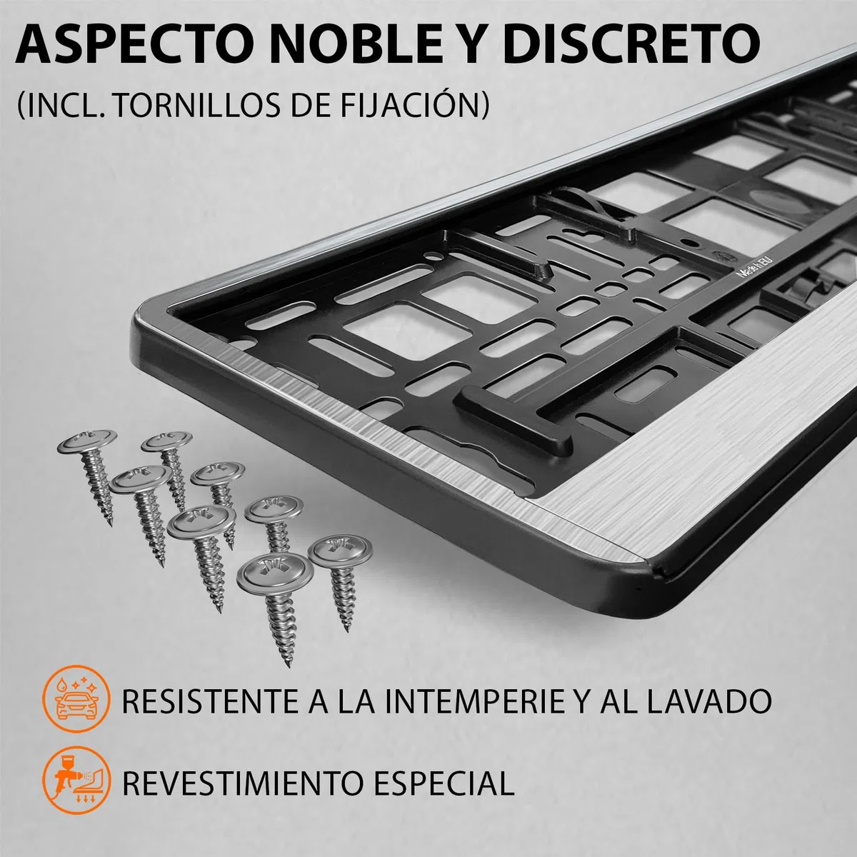 Portamatriculas Coche 520x110 mm - Soporte Matricula [2 uds.] - con 8 Tornillos - Duradero y Resistente - Porta Matricula Coche Homologado - Cromo Cepillado - Apto para Todos los vehículos