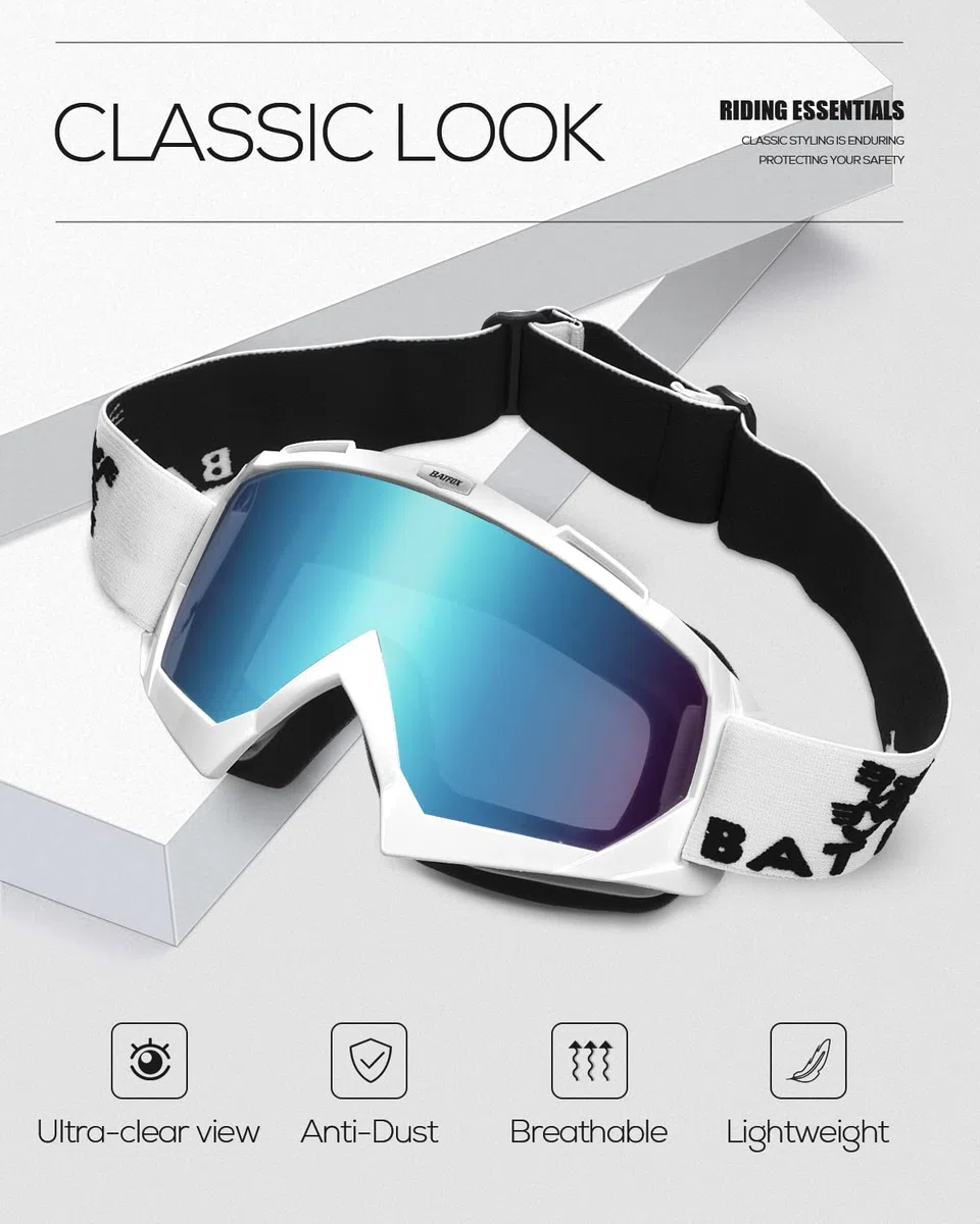 KINGBIKE Gafas de Motocross Profesionales, Gafas para MTB/Dirt Bike/ATV, Unisex para Adultos y Jóvenes (L, Blanco Azul cielo)
