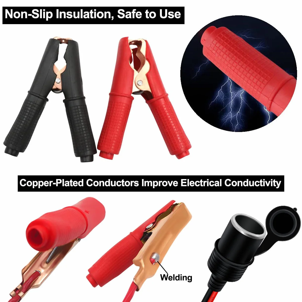 Pinzas de Bateria a Encendedor de Cigarrillos 12V 24V 14AWG Cable con Pinza de Cocodrilo para Encendedor de Cigarrillos Hembra con Fusible 20A para Automóviles, Barcos (3 m)