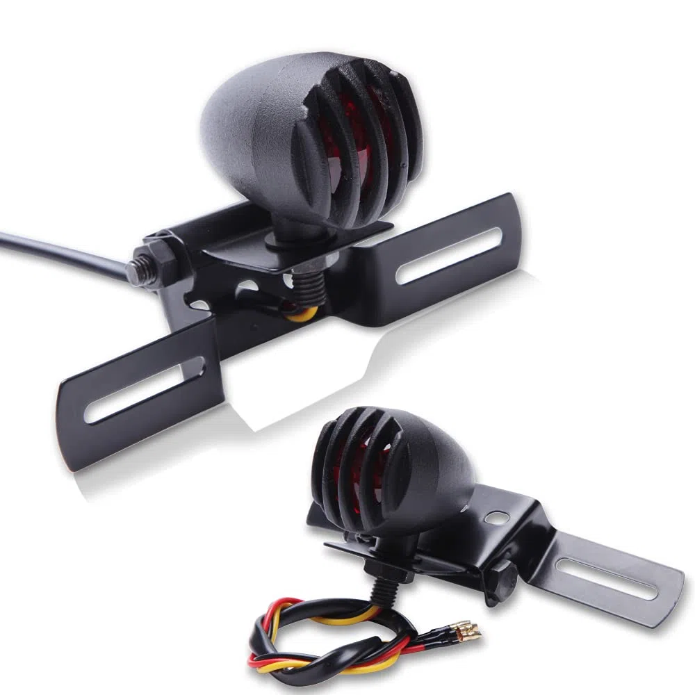 12V Luces traseras de moto, Luces para matrícula, Luces de freno, Carcasa de acero Luz de motocicleta para Chopper Bobber Chopper Cruiser Dyna Glide Sportster Cafe Racer.