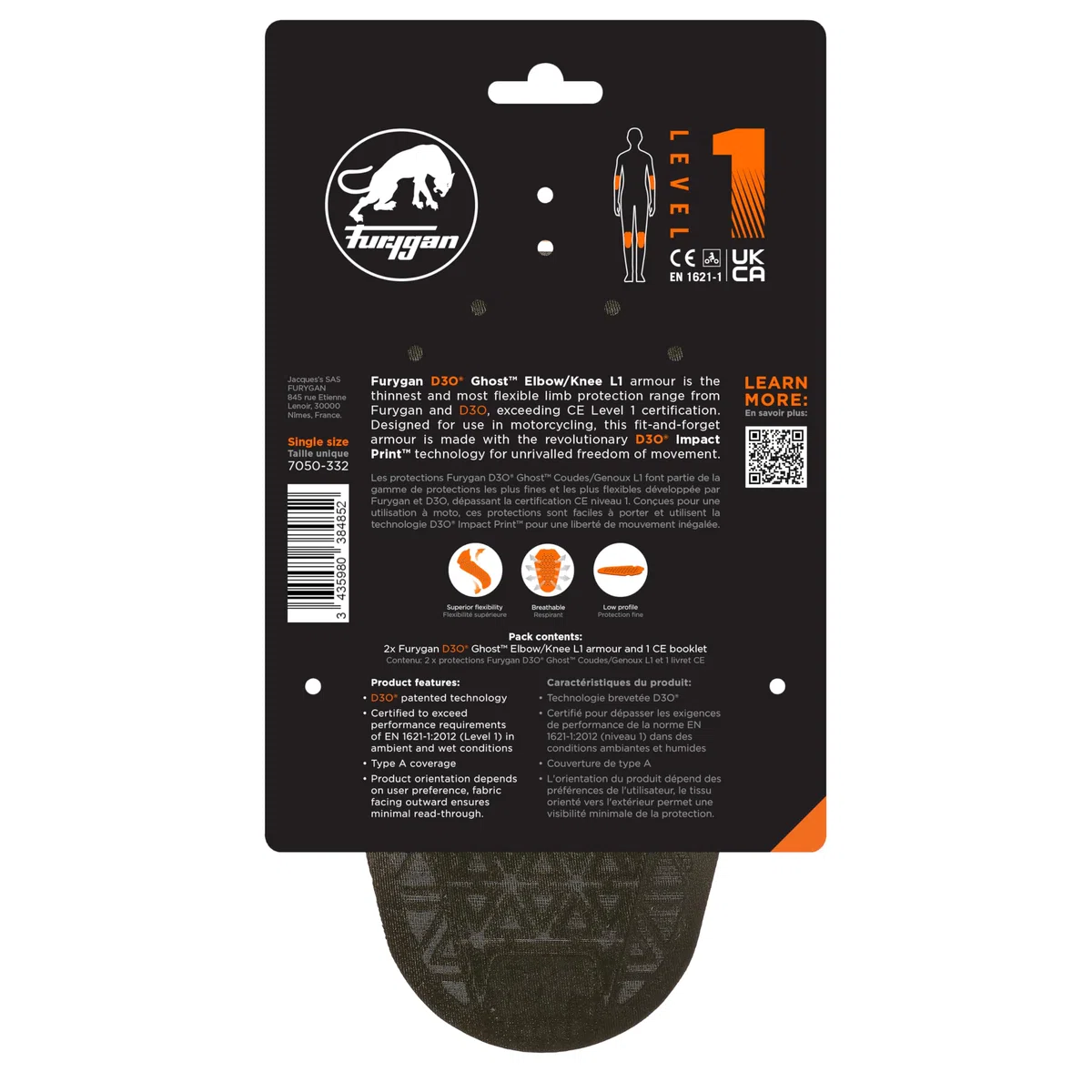 Furygan Protección Codos O Rodillas D3O Ghost L1 Unisex - Un par de D3O Advanced Discreet Nivel 1 Aprobado para la protección de los Pantalones Vaqueros de la Motocicleta - D3O Tecnología