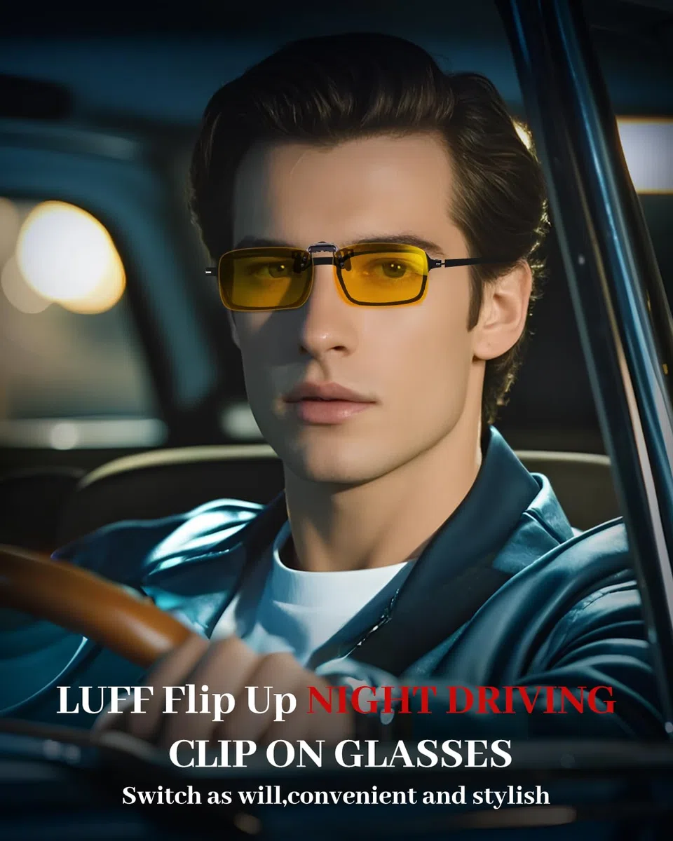 LUFF Noche Gafas de conducción Clip en | Visión nocturna polarizada contra el resplandor para hombres y mujeres | Gafas de prescripción para reducir el resplandor de los faros