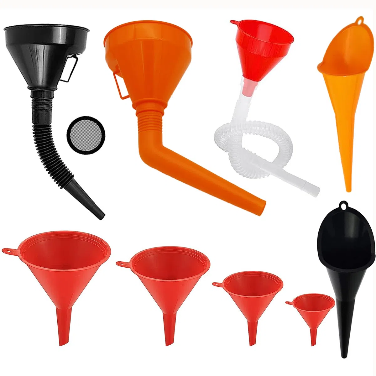 Juego de Embudo Gasolina Plastico 9 Piezas Universal Embudo de llenado de Combustible con Filtro Plástico Flexible Angulo Recto para Moto Coche Hogar y Taller