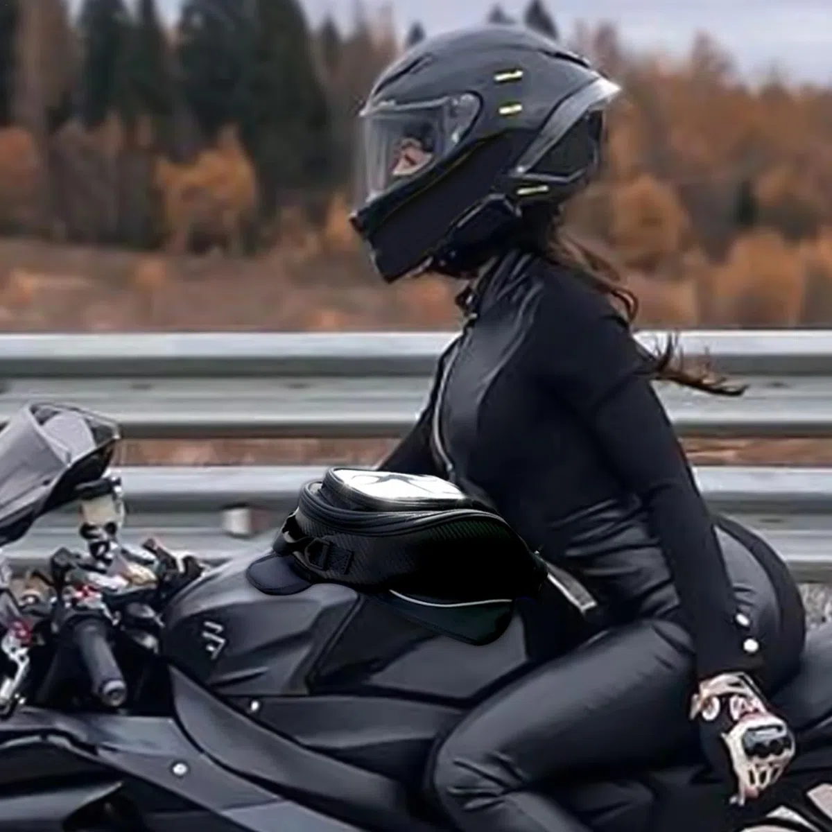 Mochila para depósito de moto – Bolsa magnética para depósito de combustible con pantalla táctil, bolsa para teléfono móvil, impermeable con imán superfuerte para motocross