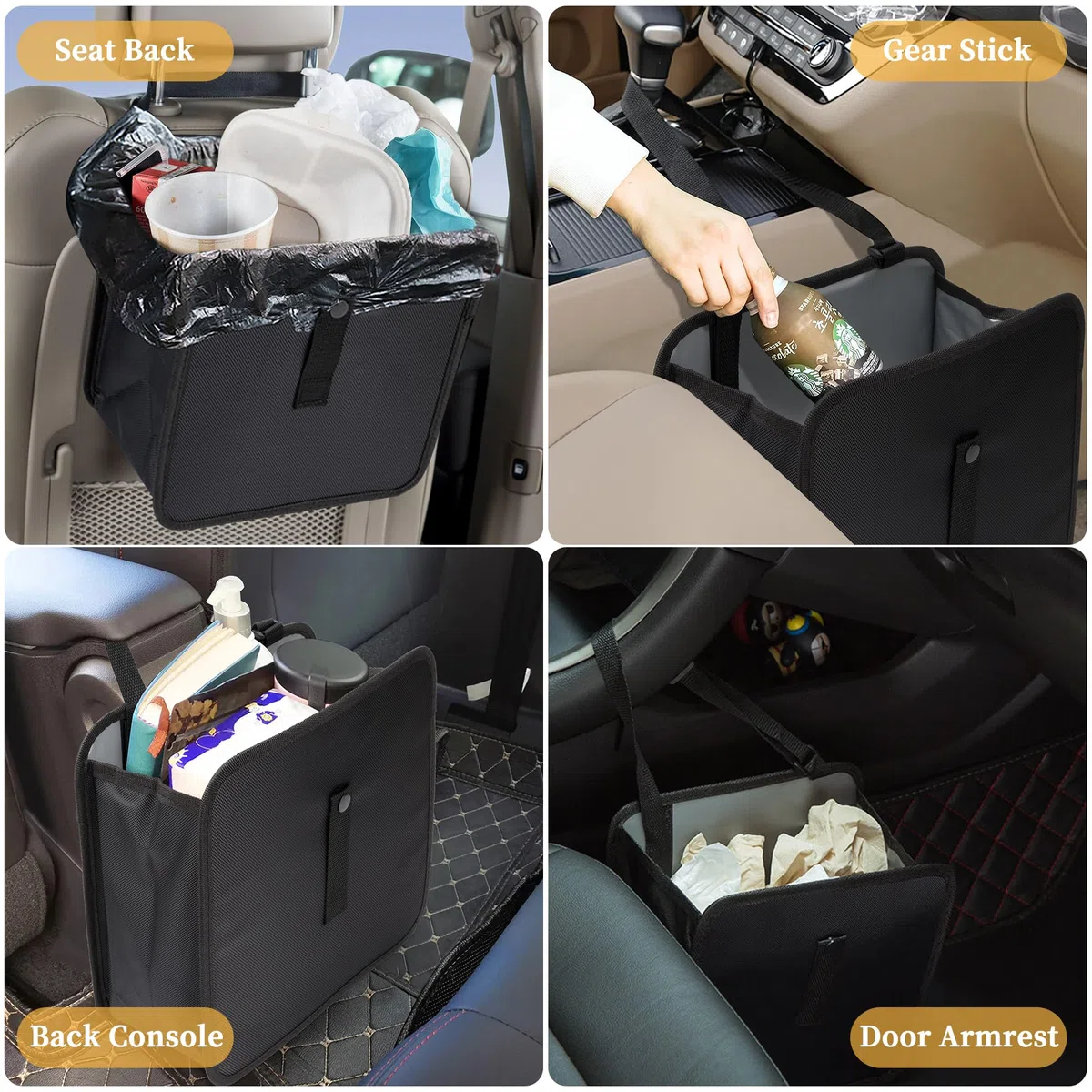 Cubo de Basura para Coche Colgante Contenedor de Basura Plegable Portátil Bolsa de Basura para Coche Impermeable A Prueba de Fugas Basura Caja para Automóvil, SUV, Camión, Minivan 12L (Negro)
